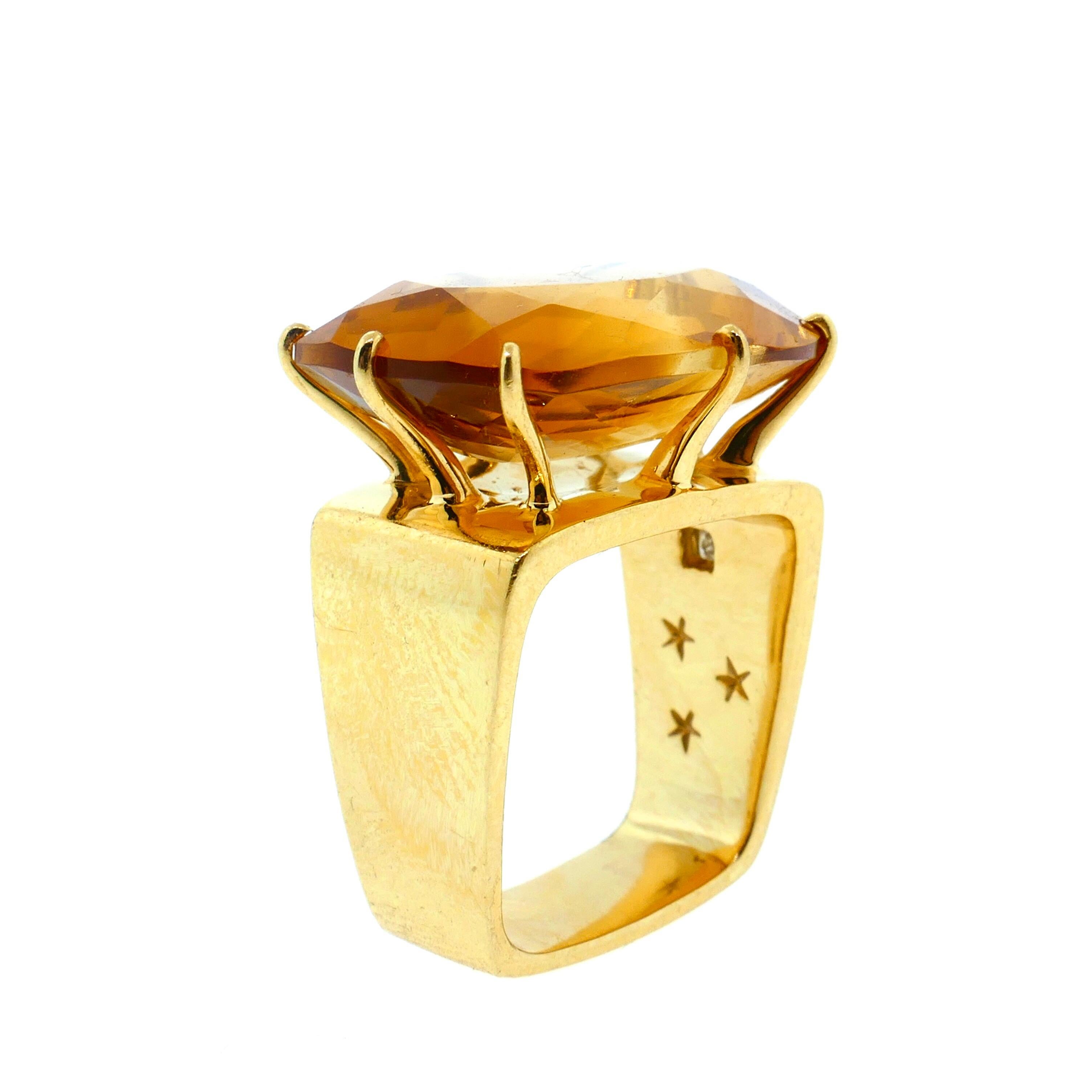 French Modernist Square Shape Yellow Gold, Diamond and Citrine Ring 2