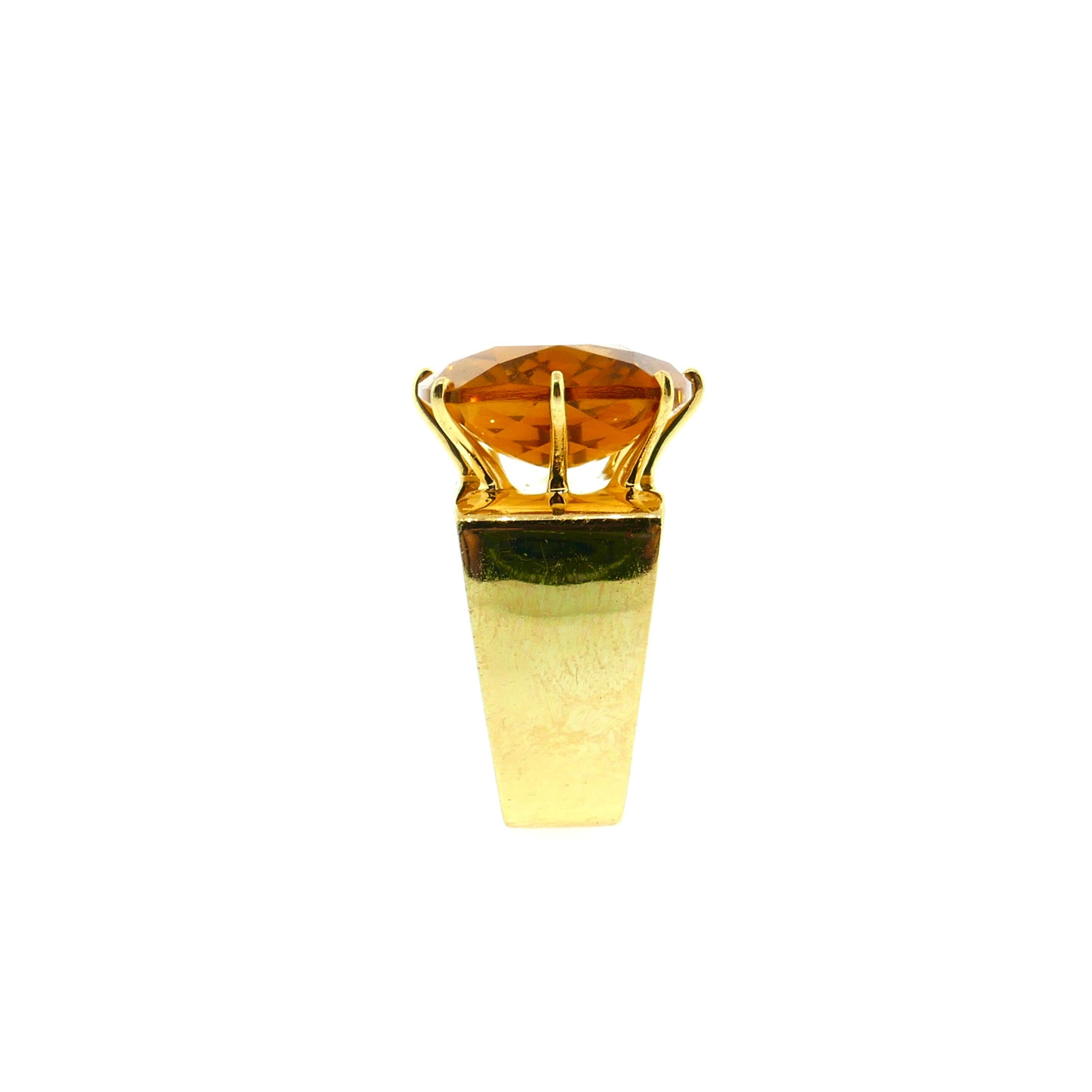 French Modernist Square Shape Yellow Gold, Diamond and Citrine Ring 4