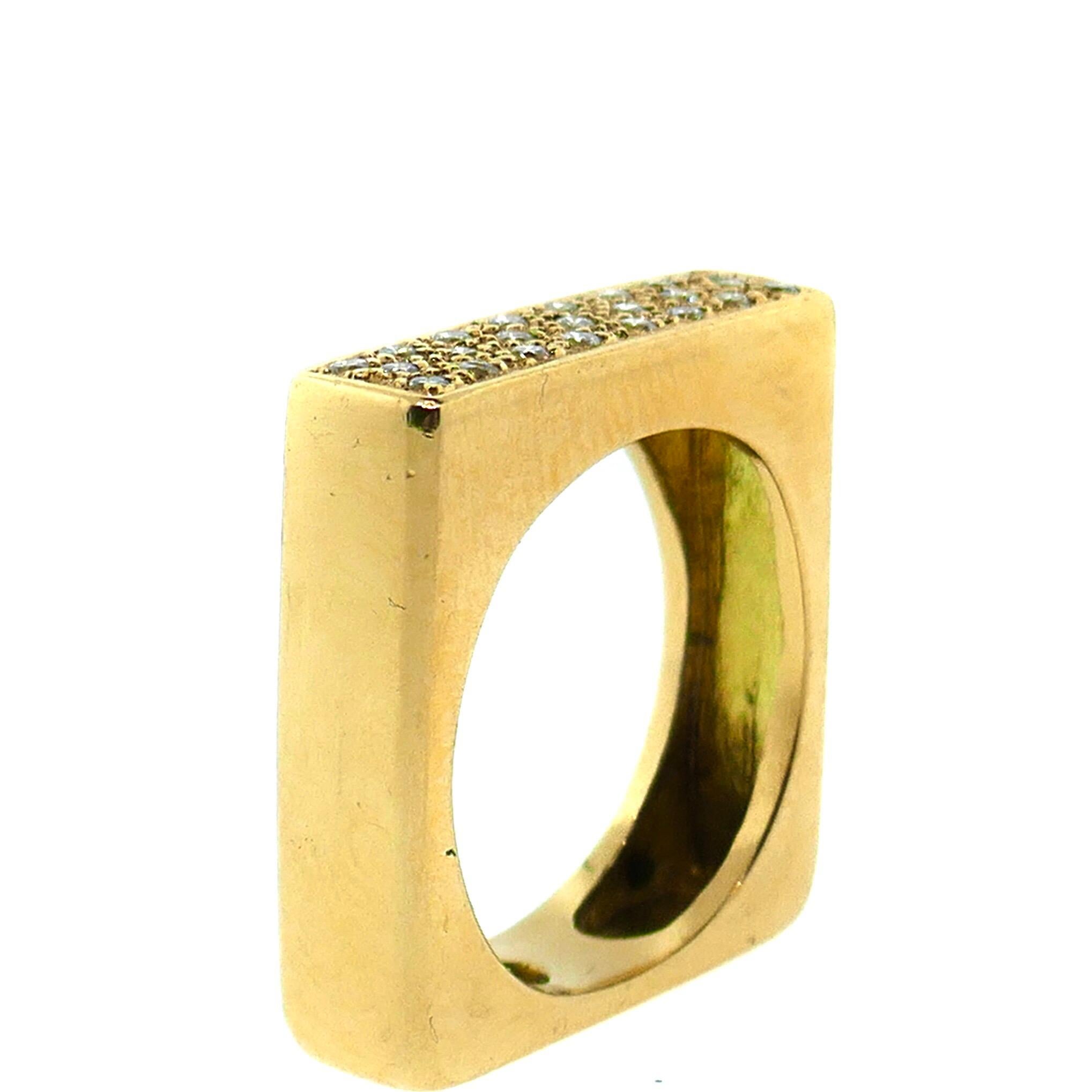 French Modernist Square Shape Yellow Gold Diamond Ring 4