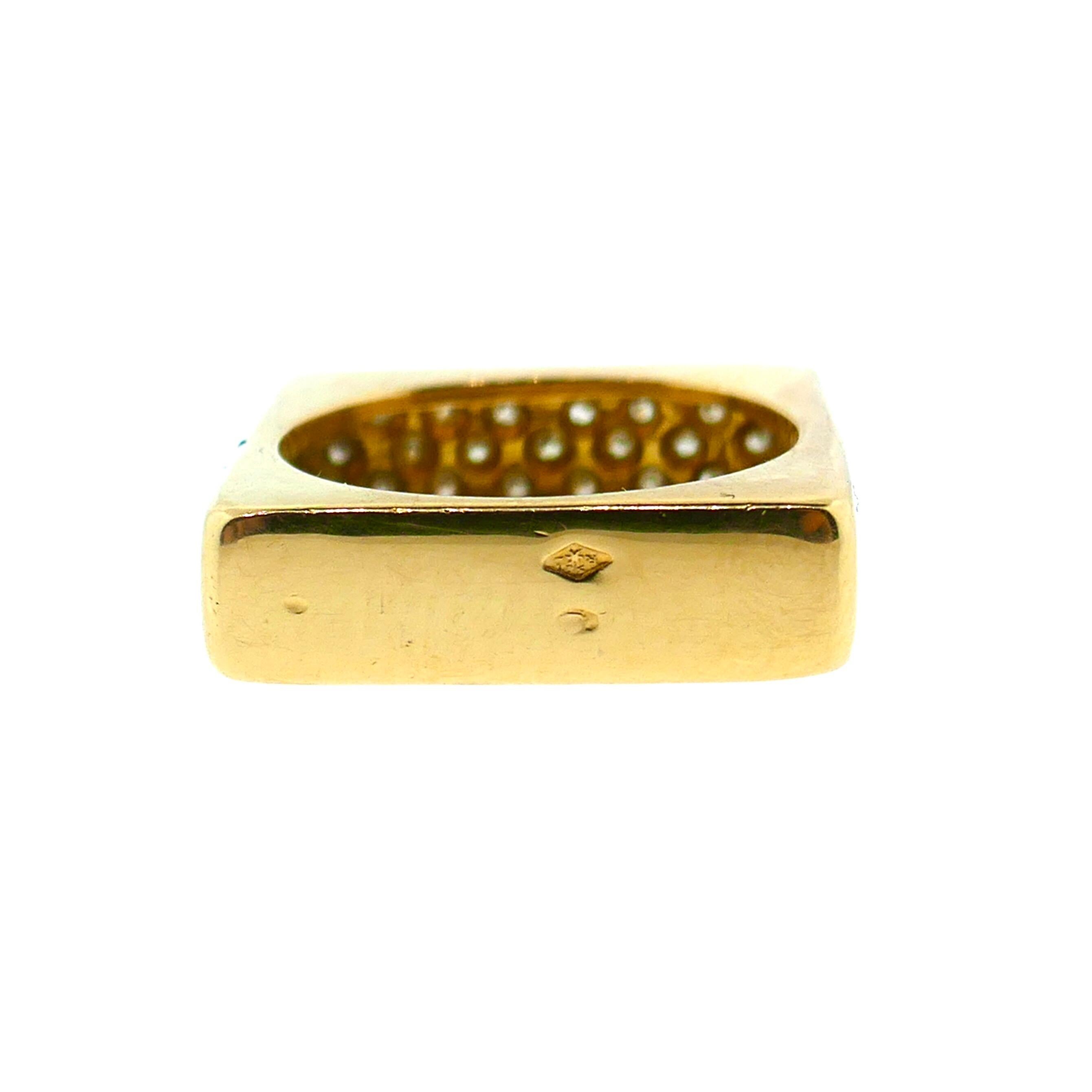 French Modernist Square Shape Yellow Gold Diamond Ring 1