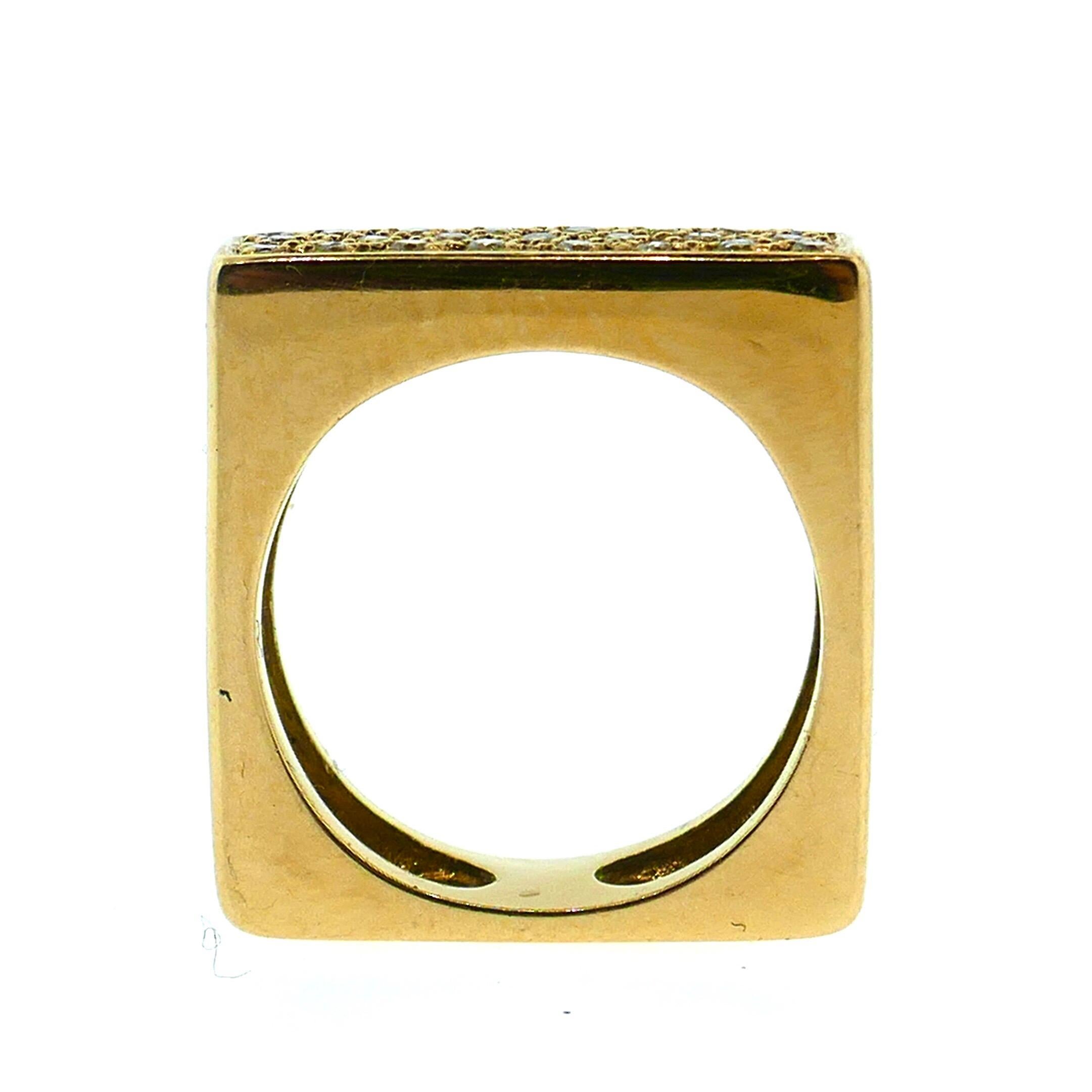 French Modernist Square Shape Yellow Gold Diamond Ring 2