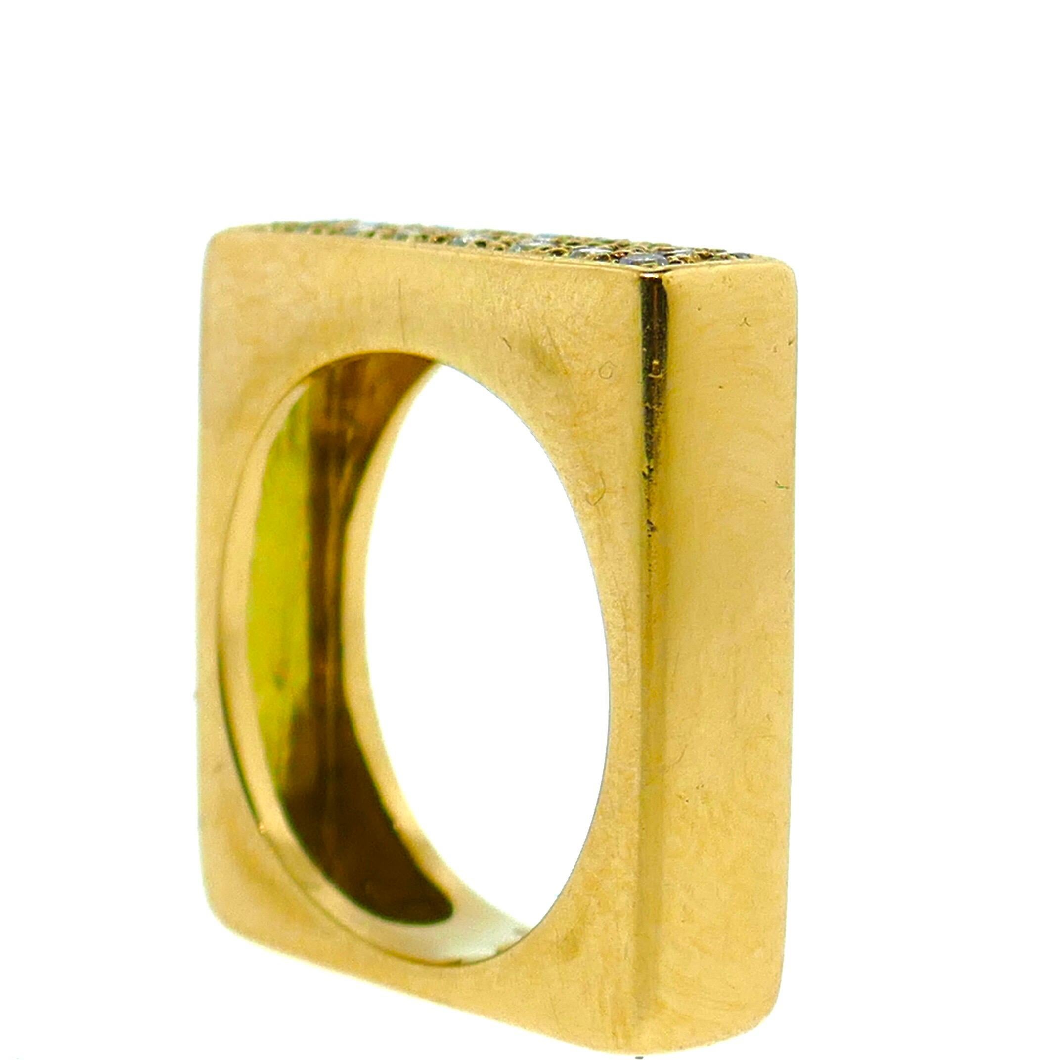 French Modernist Square Shape Yellow Gold Diamond Ring 3