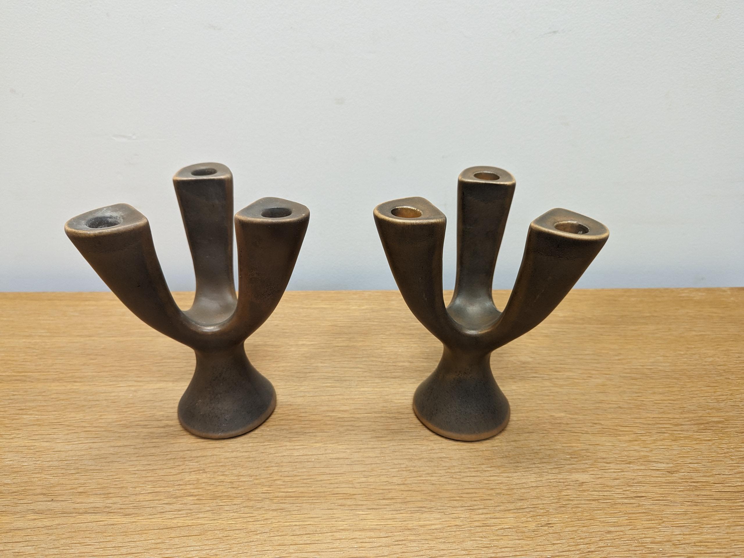 Mid-Century Modern French Modernist St. Clement Ceramic Sapho Candelabra's For Sale