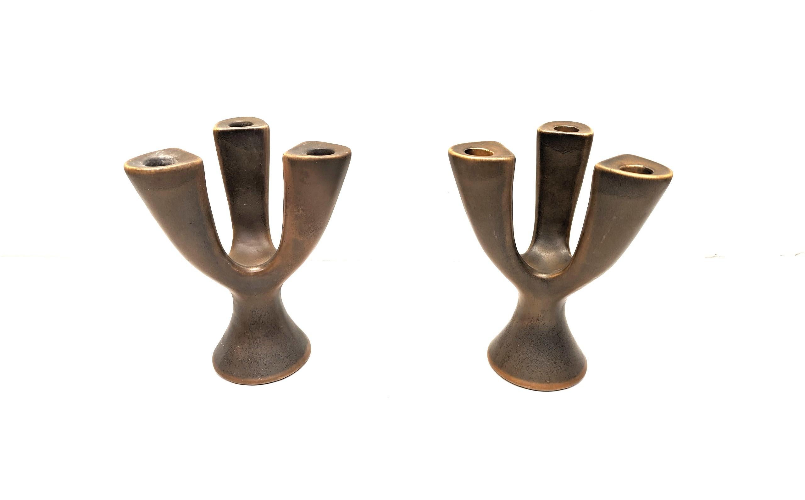Glazed French Modernist St. Clement Ceramic Sapho Candelabra's For Sale