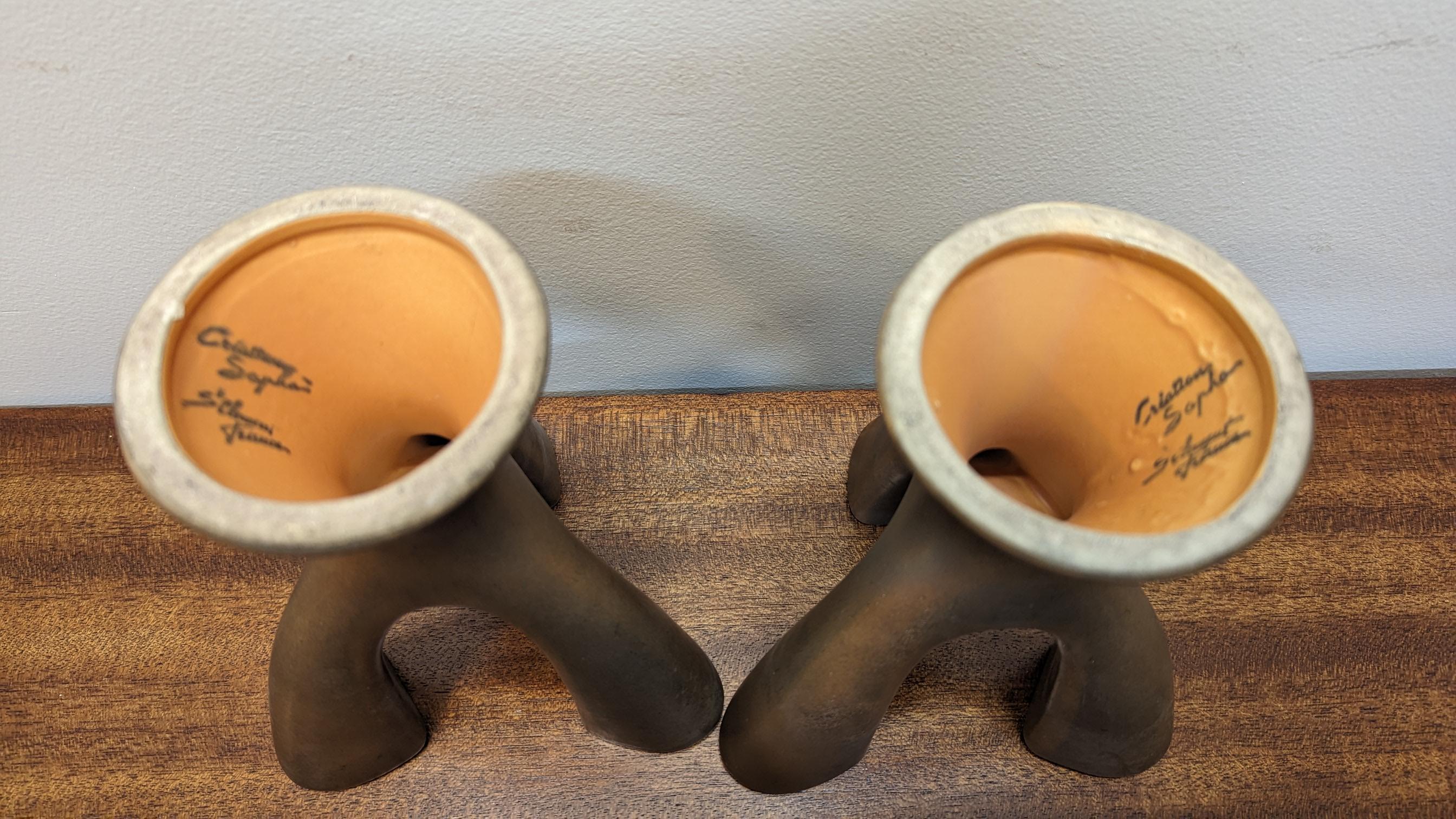 Mid-20th Century French Modernist St. Clement Ceramic Sapho Candelabra's For Sale