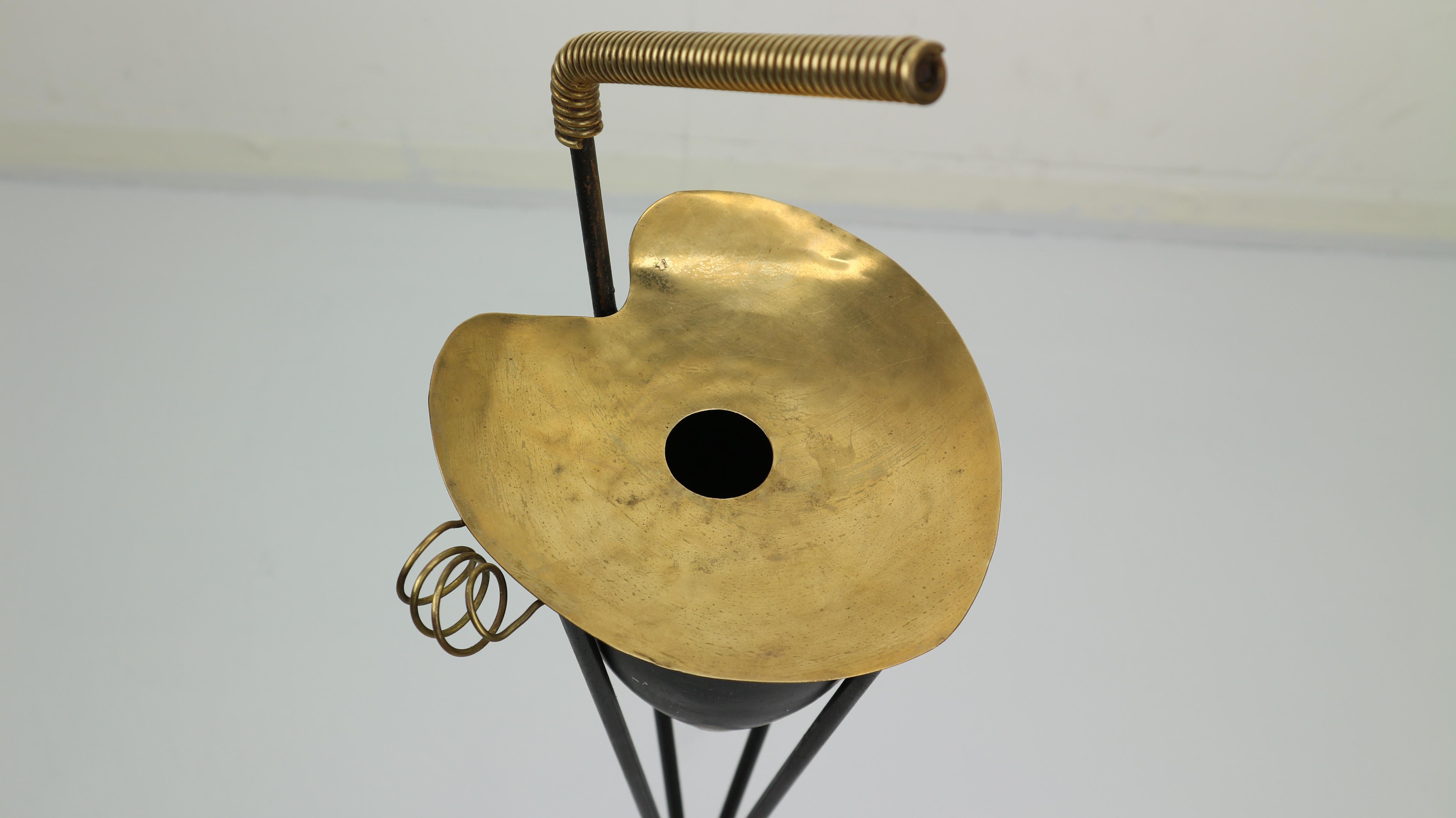 French Modernist Standing Tripod Brass Ashtray , 1950s 5