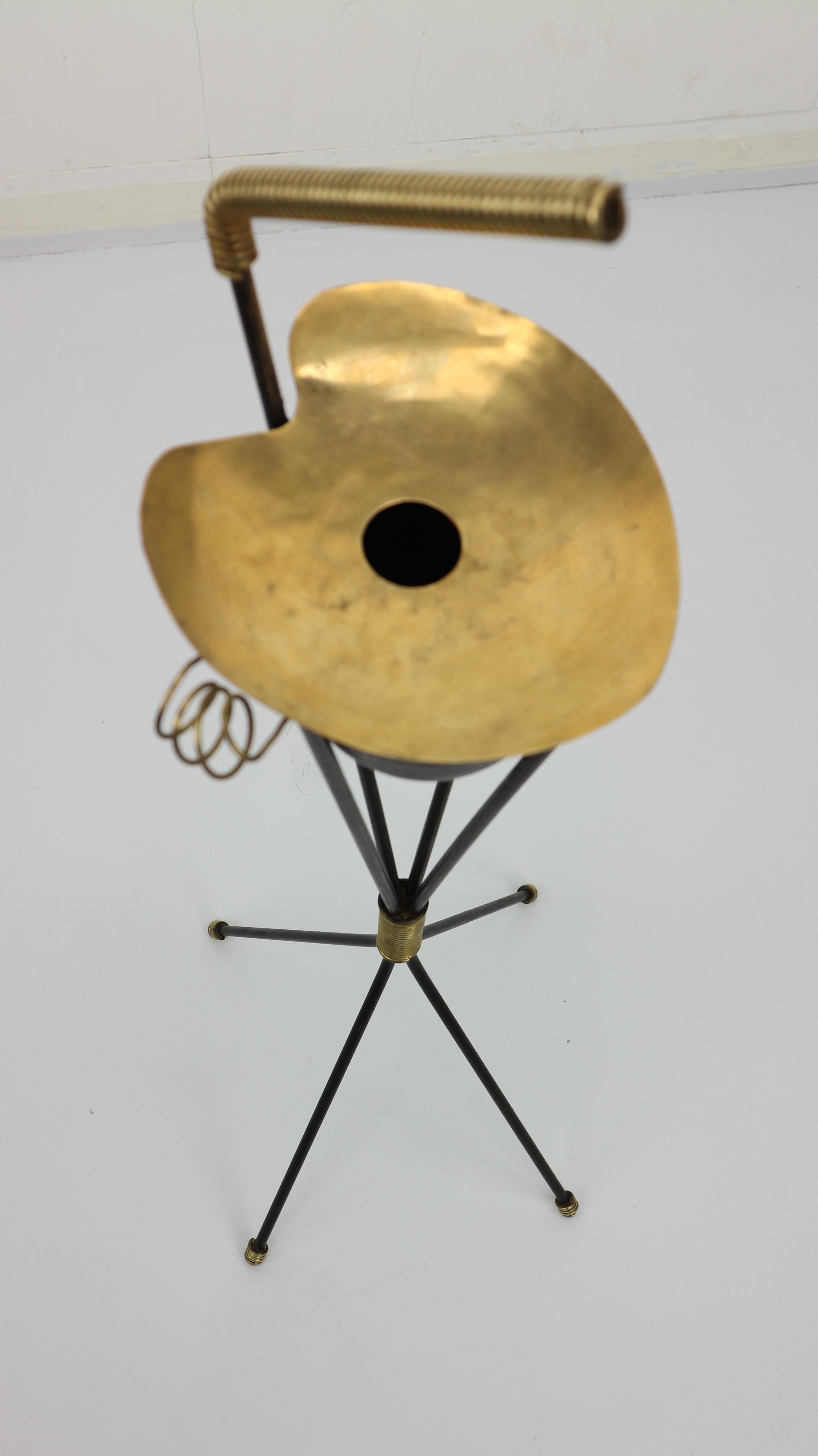 Mid-Century Modern French Modernist Standing Tripod Brass Ashtray , 1950s