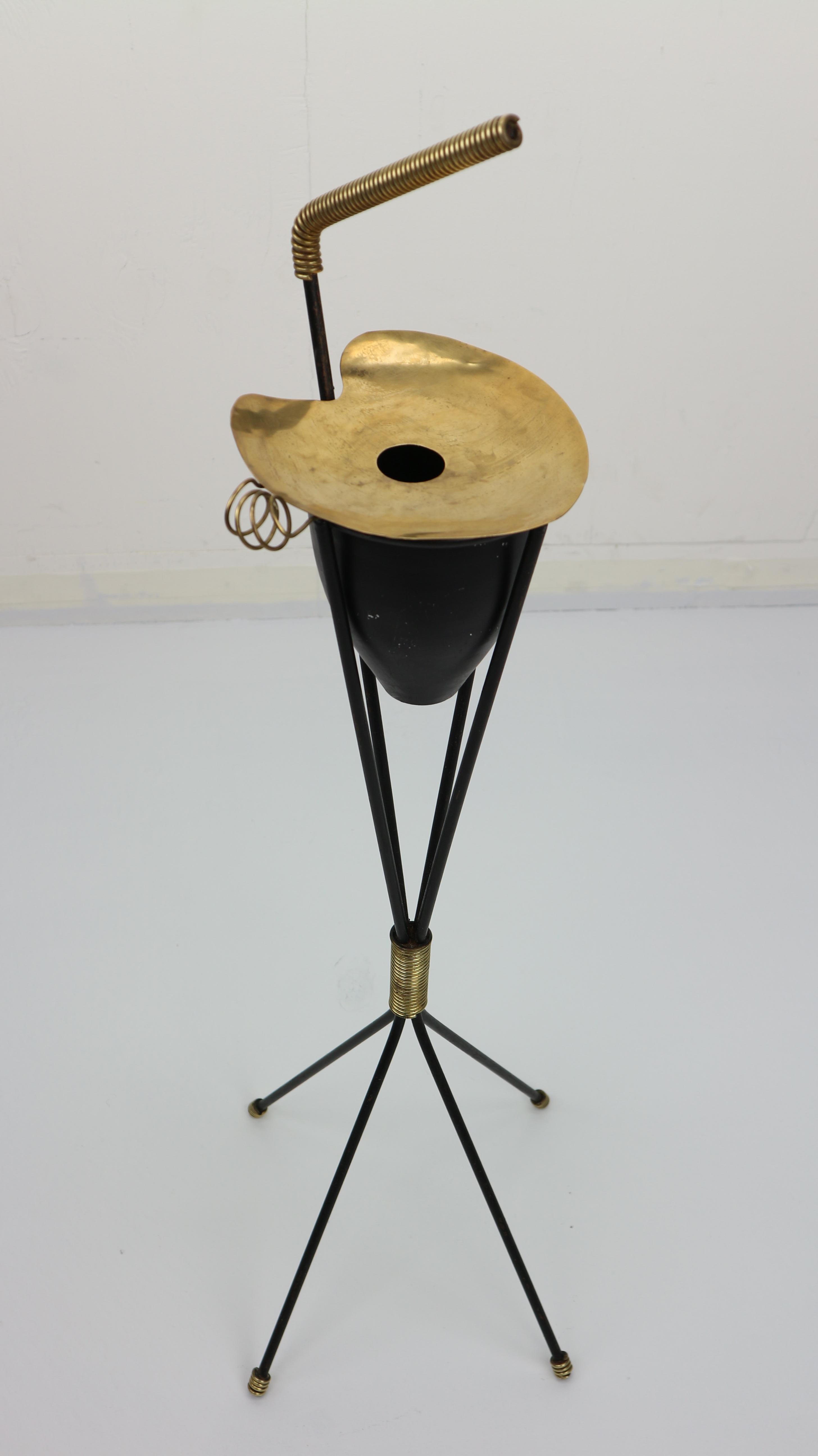 French Modernist Standing Tripod Brass Ashtray , 1950s 1