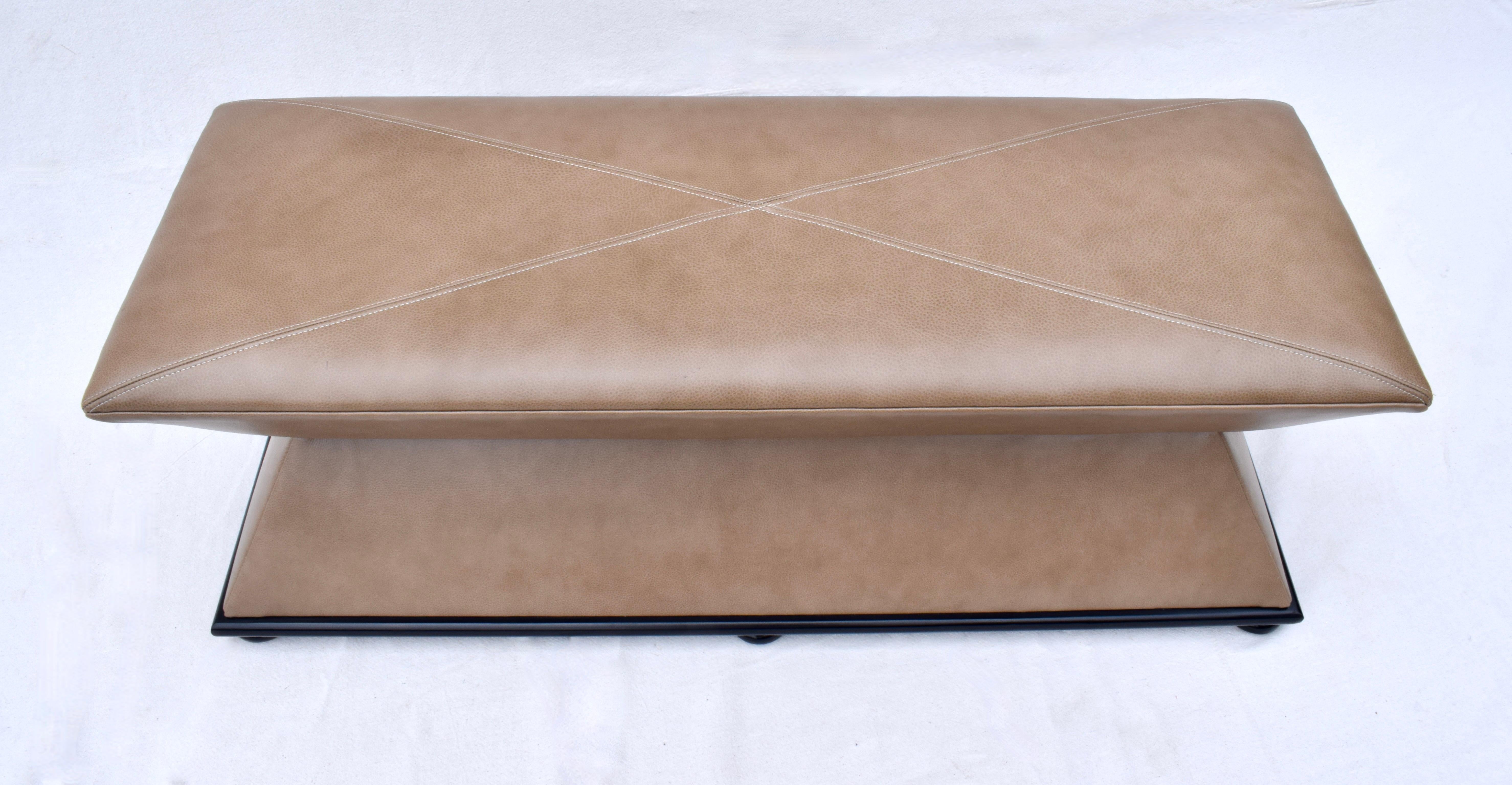 French Modernist Style Leather Hourglass Bench Ottoman For Sale 9