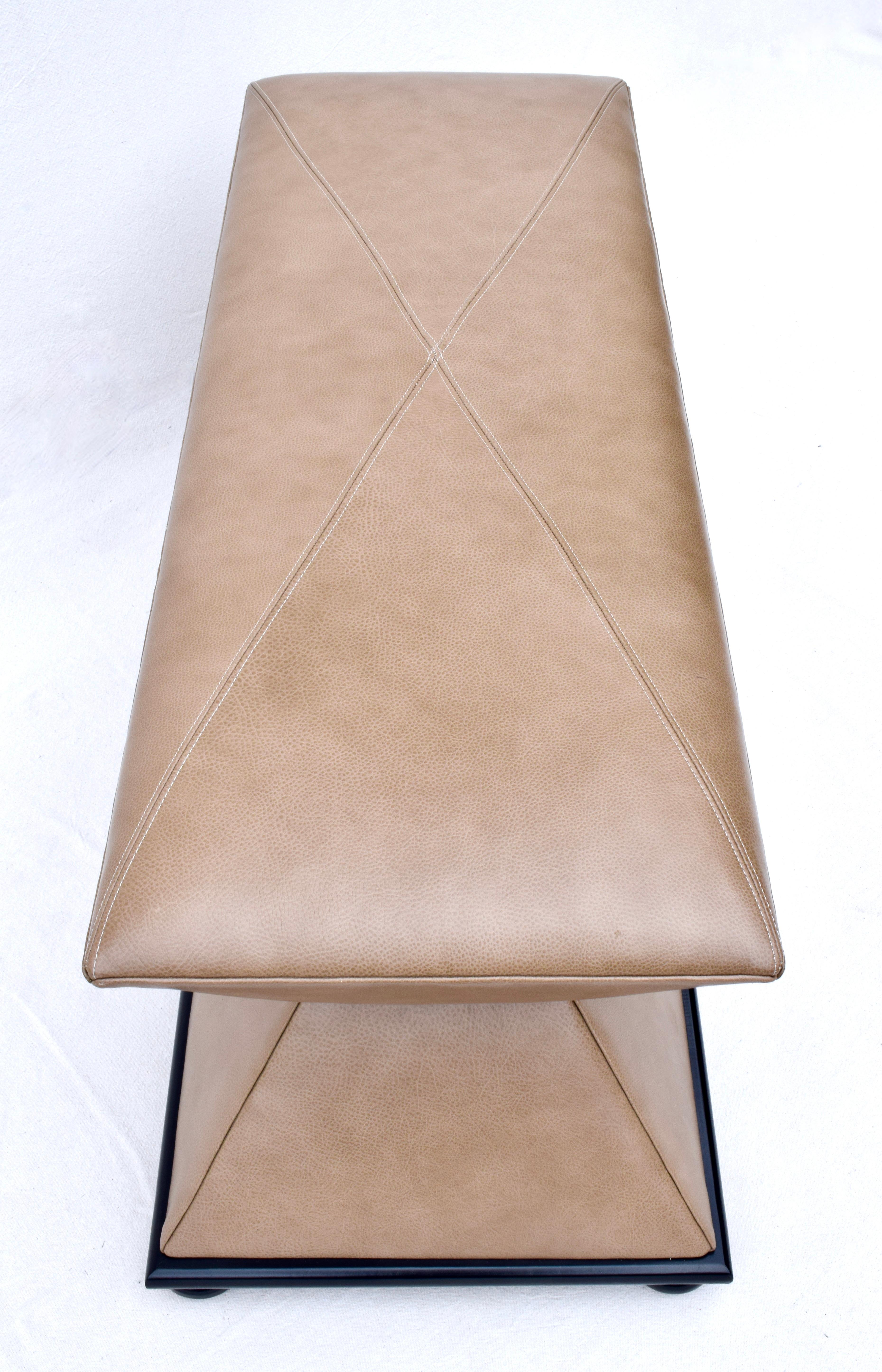 French Modernist Style Leather Hourglass Bench Ottoman For Sale 4