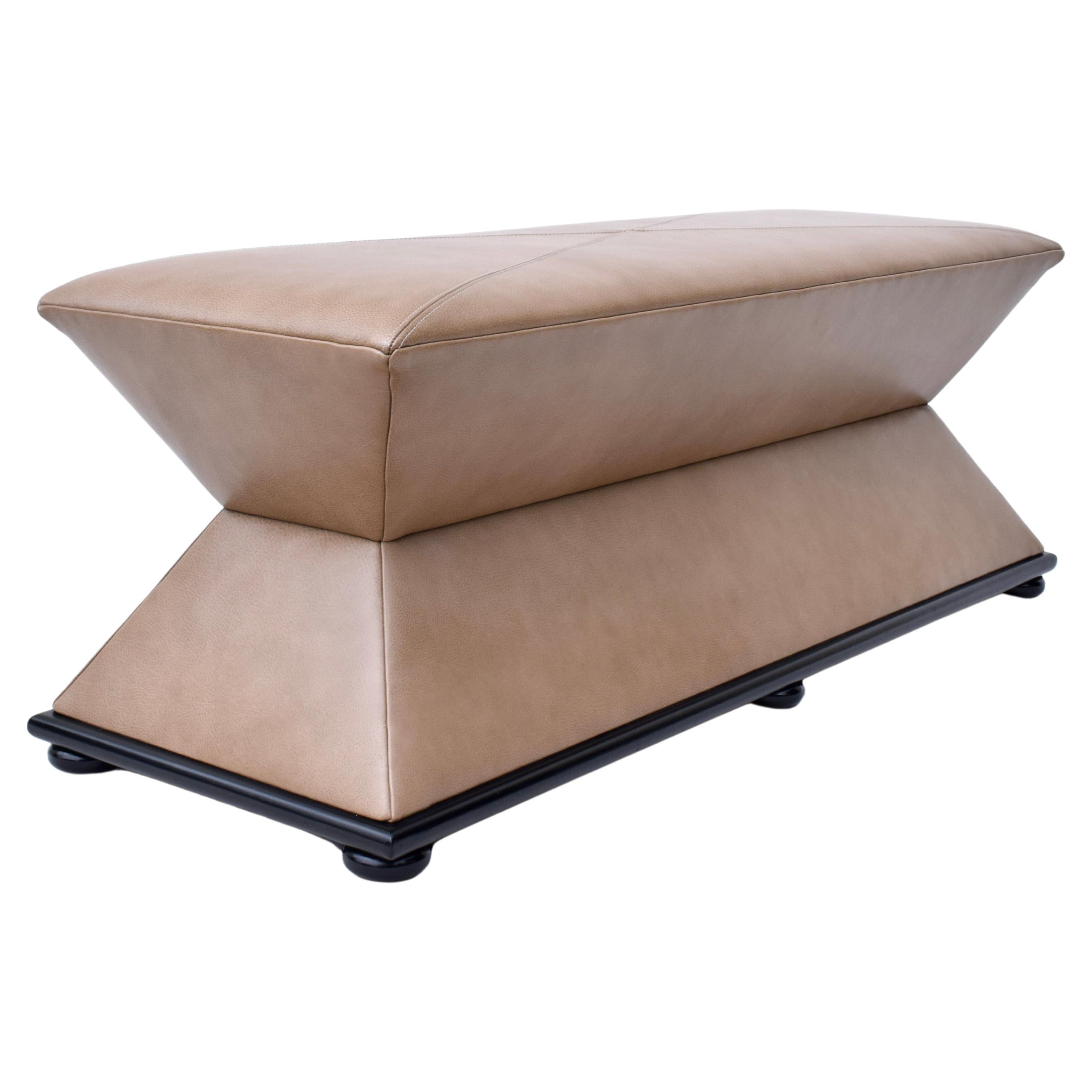 French Modernist Style Leather Hourglass Bench Ottoman For Sale