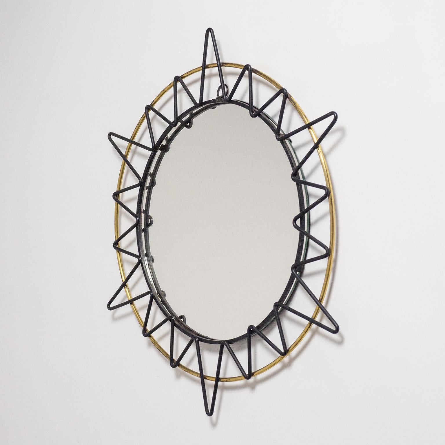 Steel French Modernist Sunburst Mirror, 1950s