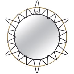 French Modernist Sunburst Mirror, 1950s