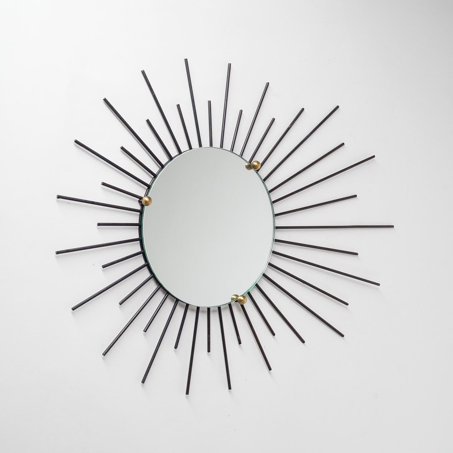 Brass French Modernist Sunburst Mirrors, circa 1960