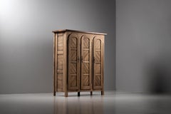 French Modernist Three-Door Solid Elm Armoire, 1940s-1950s