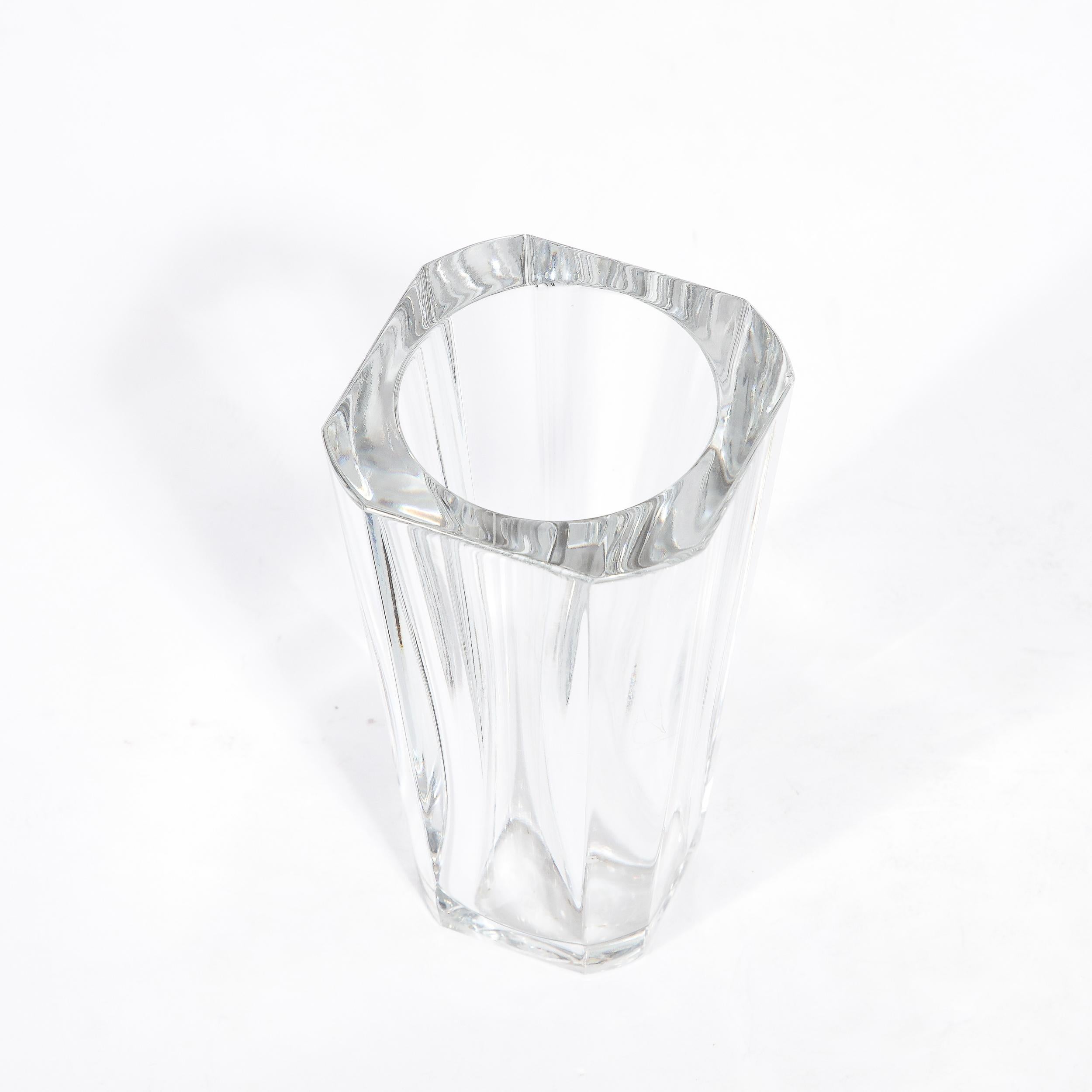 French Modernist Translucent Sculptural Crystal Vase Signed Baccarat  For Sale 4