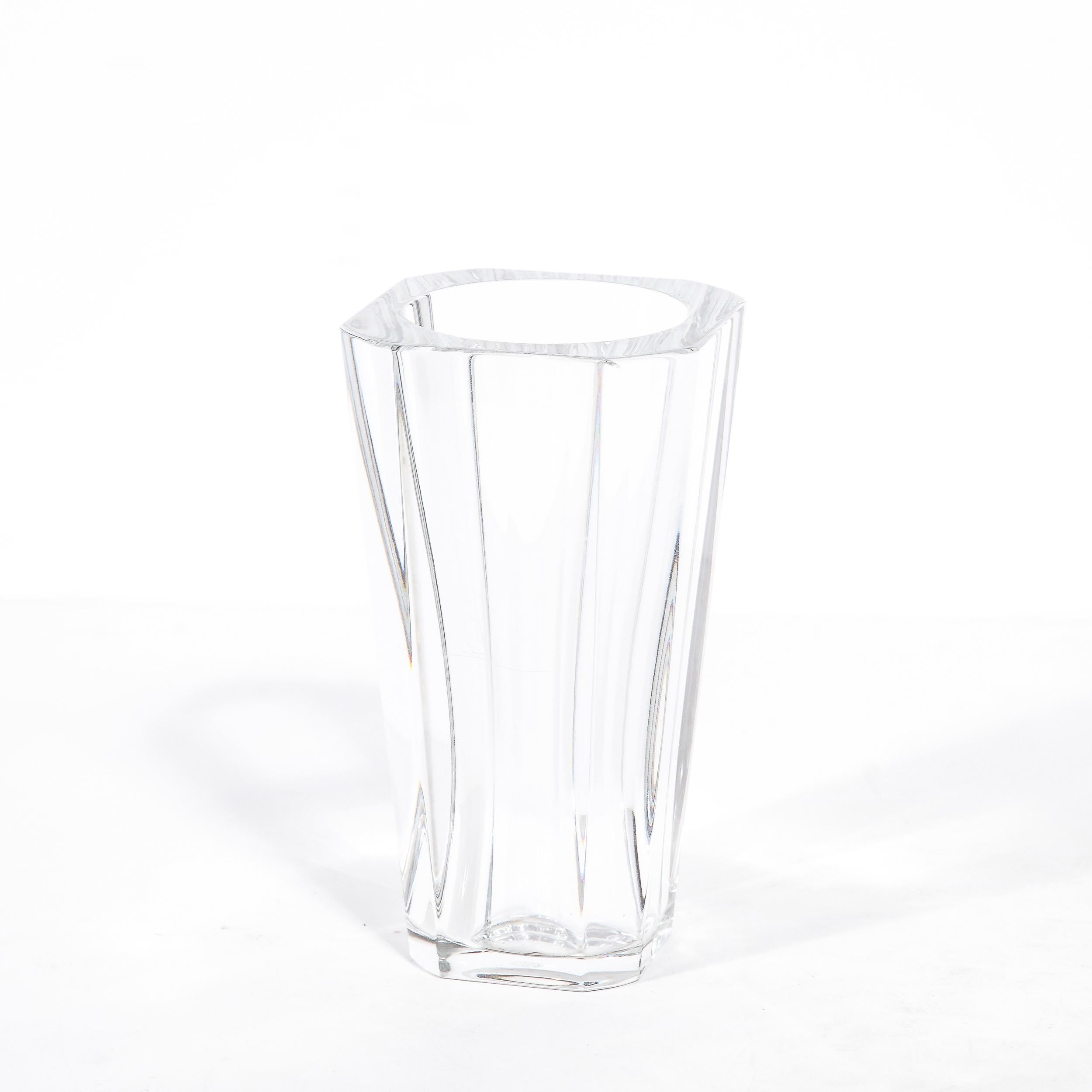 French Modernist Translucent Sculptural Crystal Vase Signed Baccarat  In Excellent Condition For Sale In New York, NY