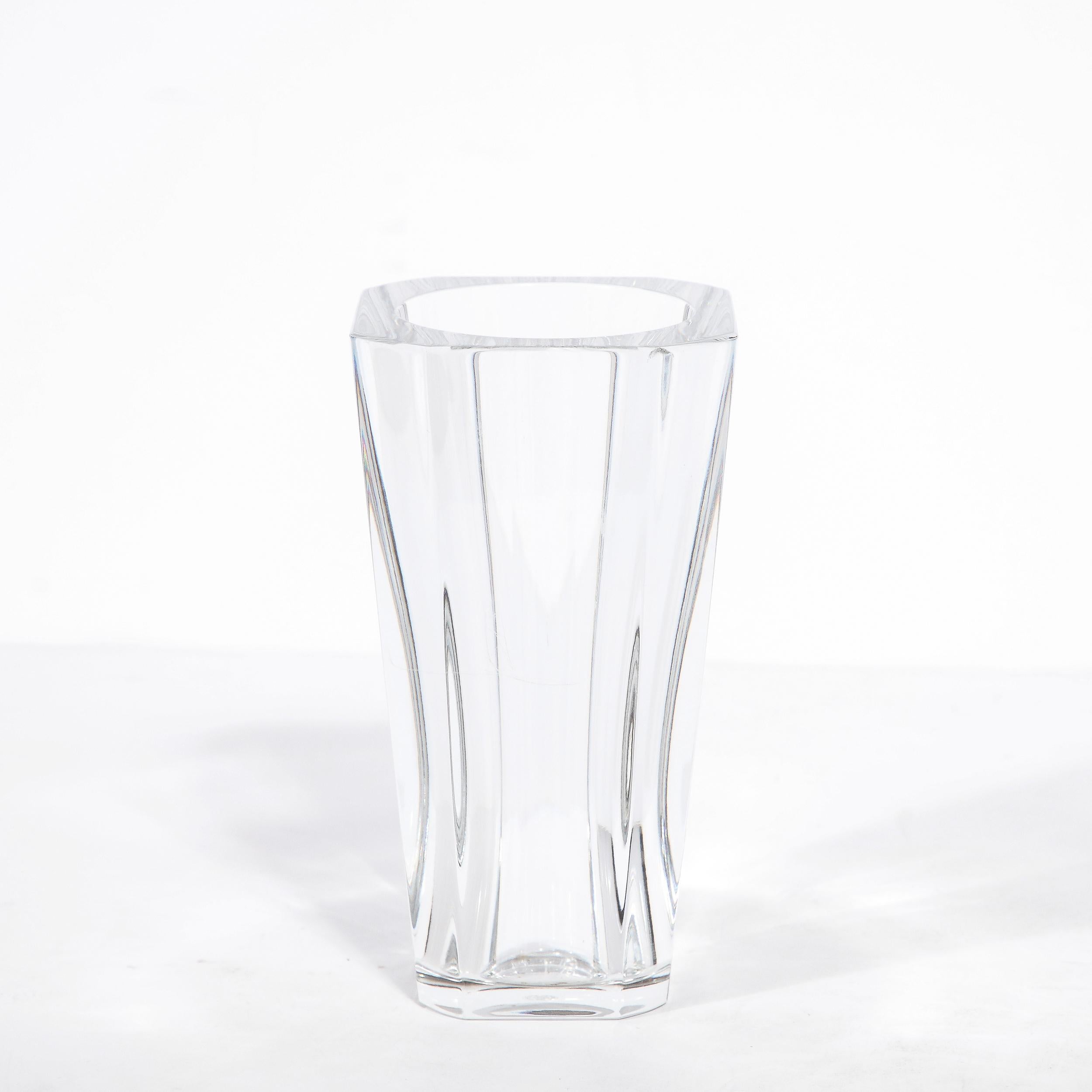 20th Century French Modernist Translucent Sculptural Crystal Vase Signed Baccarat  For Sale