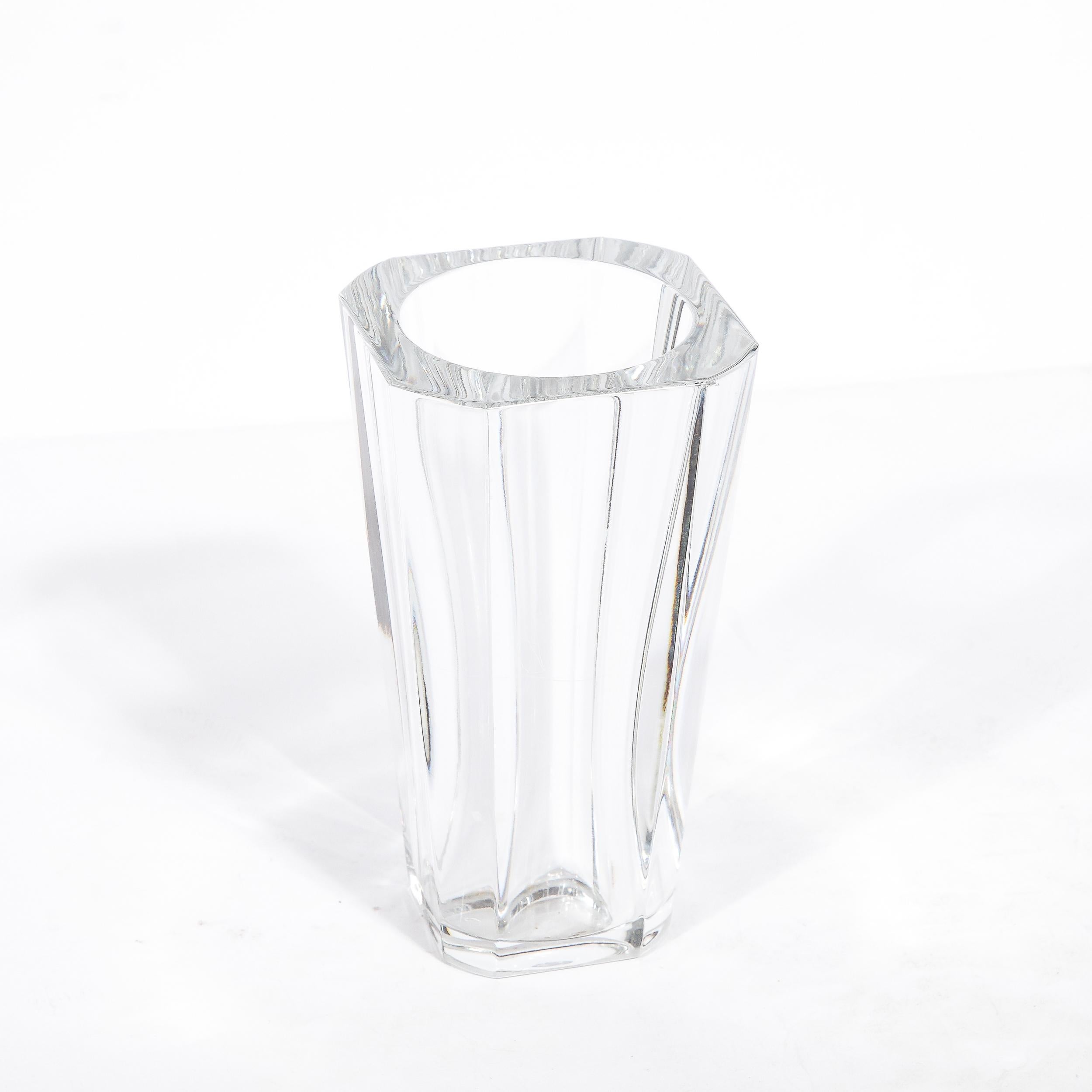 French Modernist Translucent Sculptural Crystal Vase Signed Baccarat  For Sale 1