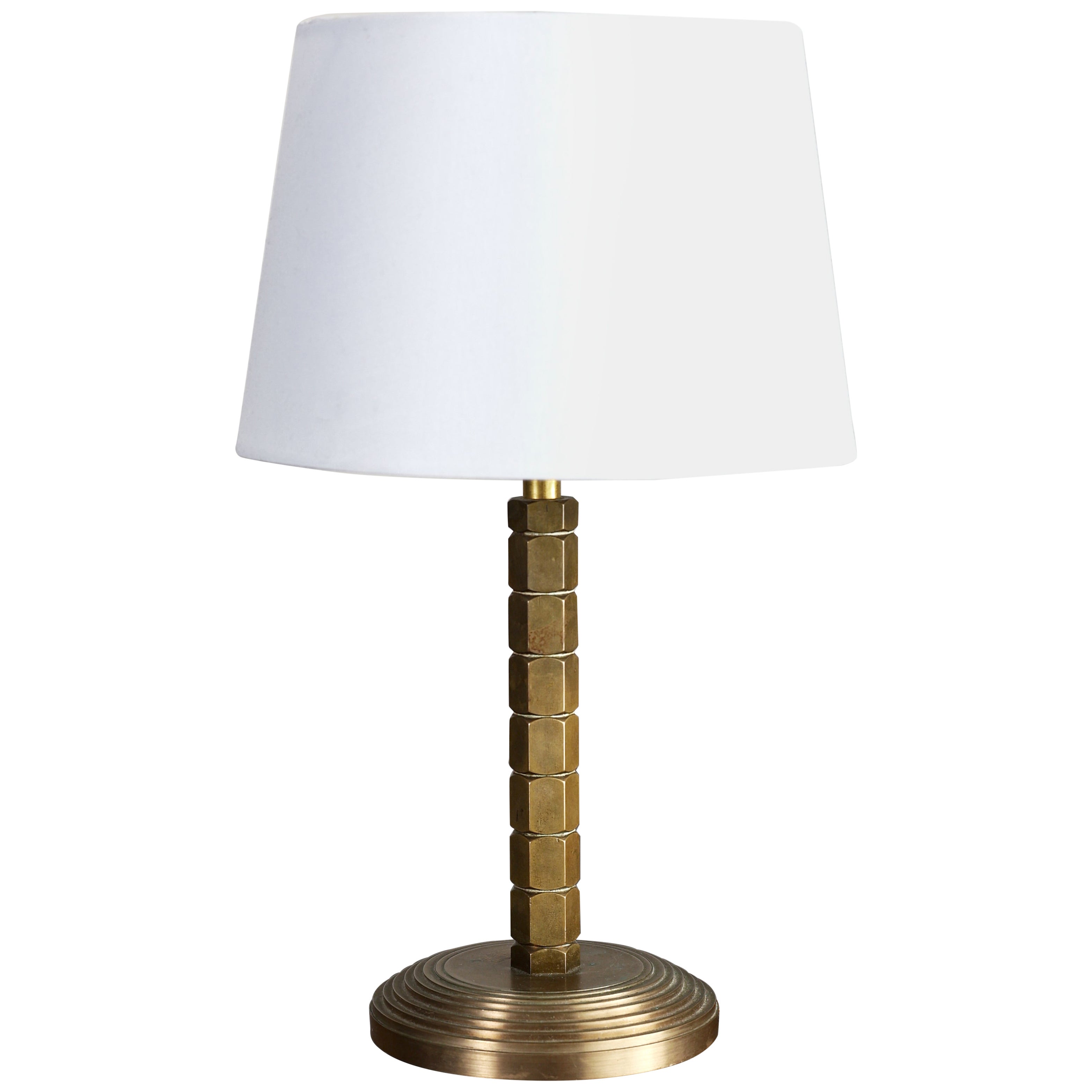 French Modernist Turned Brass Desk Lamp For Sale