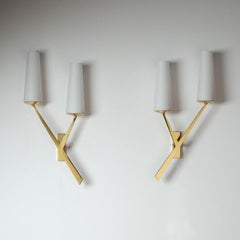 Appliques modernistes françaises à deux bras, années 1950