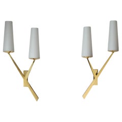 French Modernist Two-Arm Wall Lights, 1950s