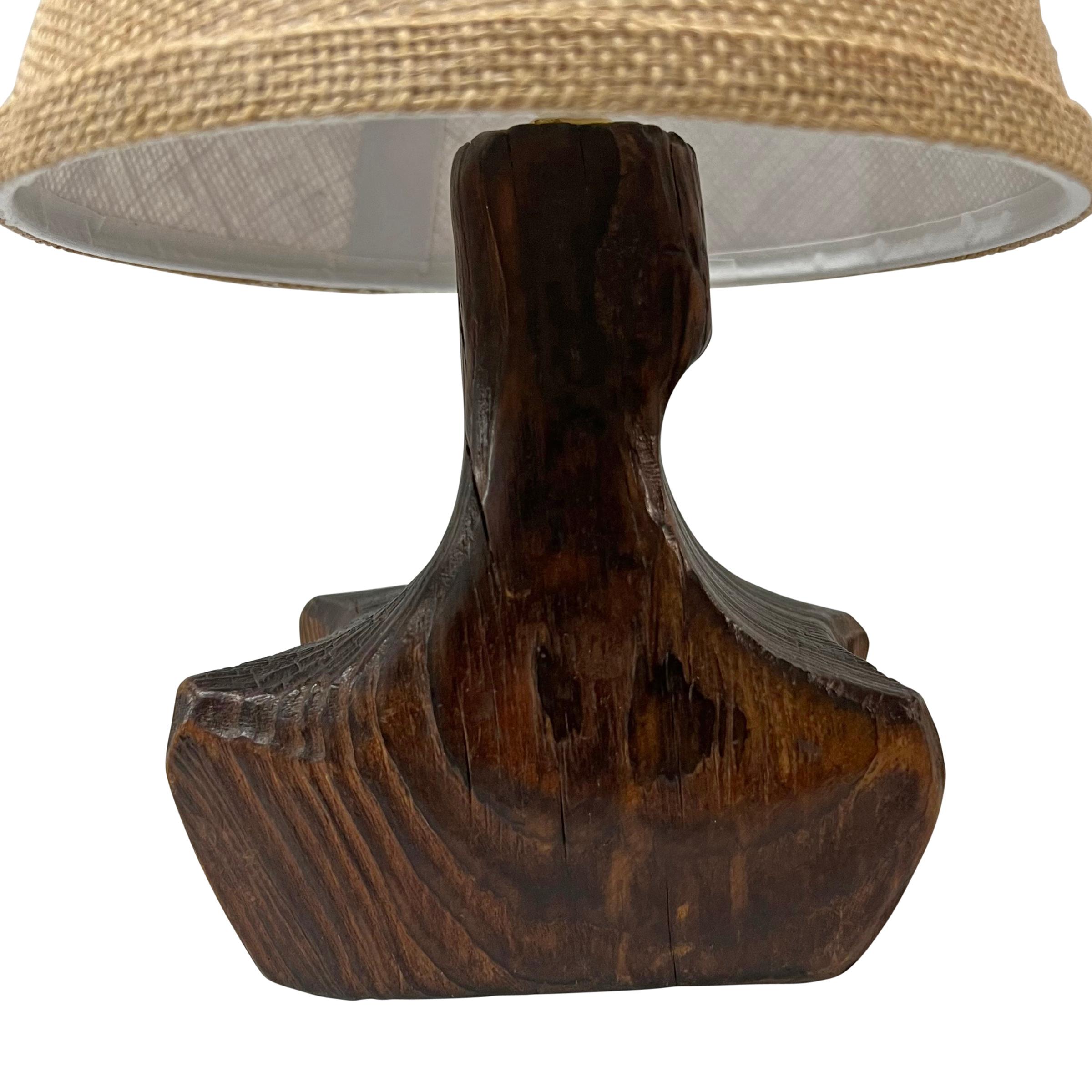 Burlap French Modernist Wood Lamp For Sale