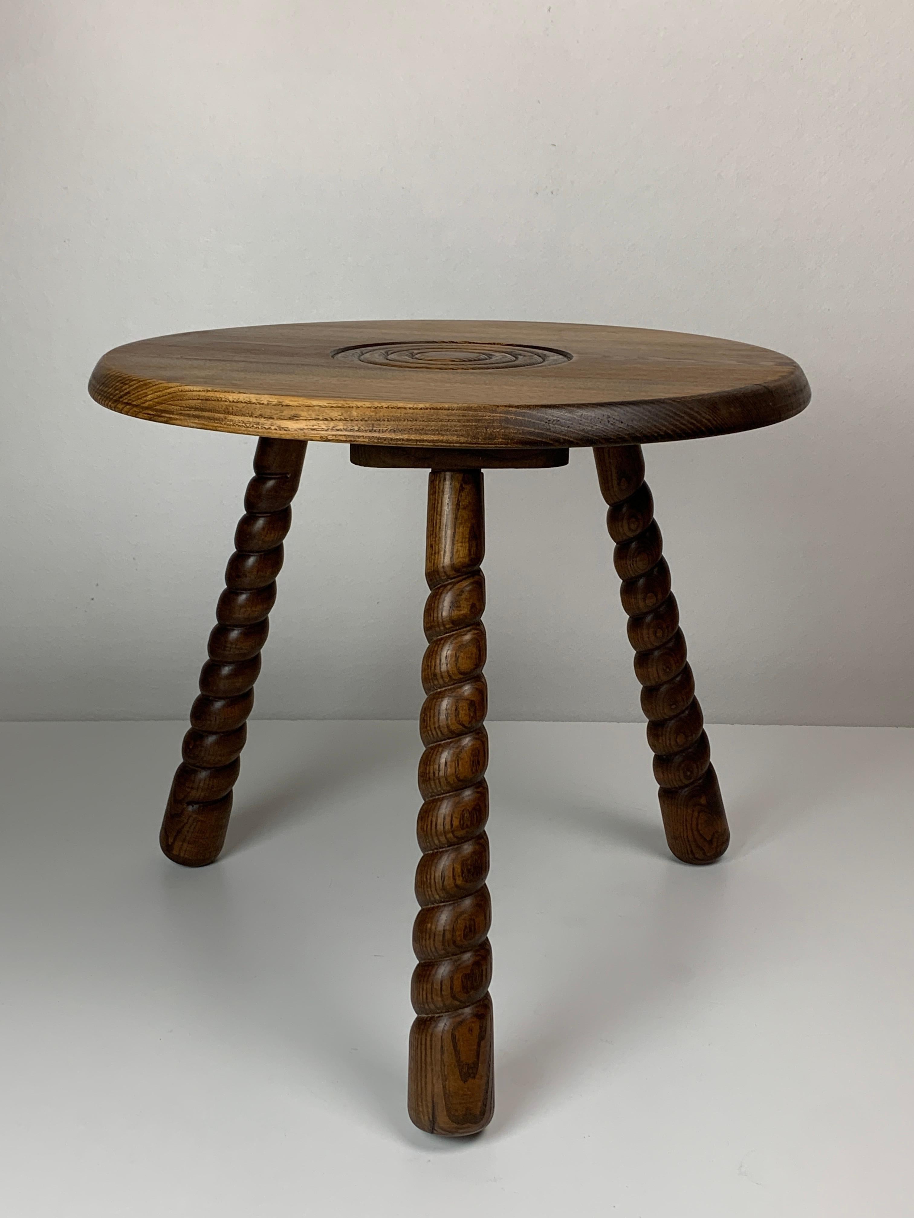 Oak French modernist wood turned bobbin side sable in the manner of Charles Dudouyt