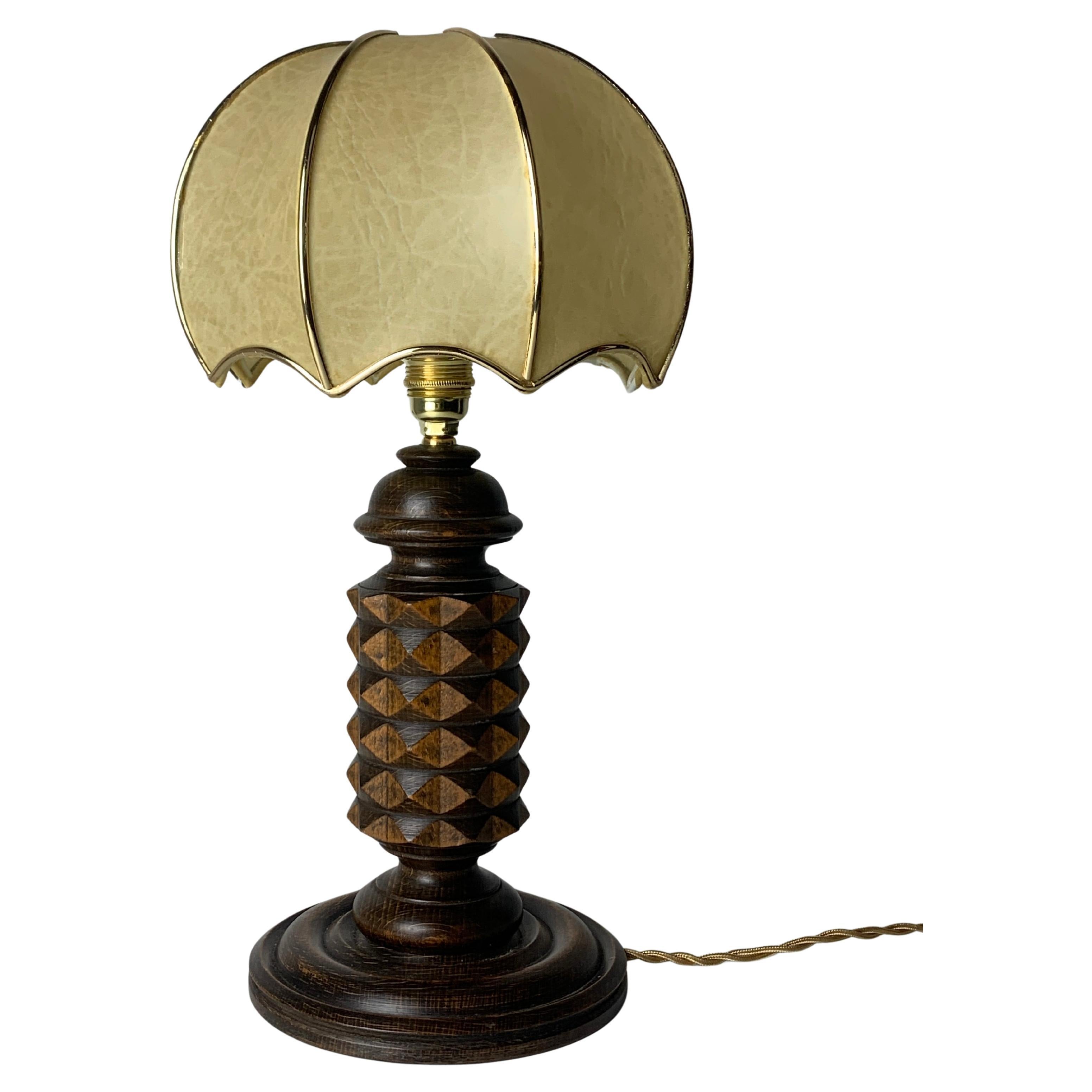 French modernist wood turned mushroom cocoon table lamp, 1950s