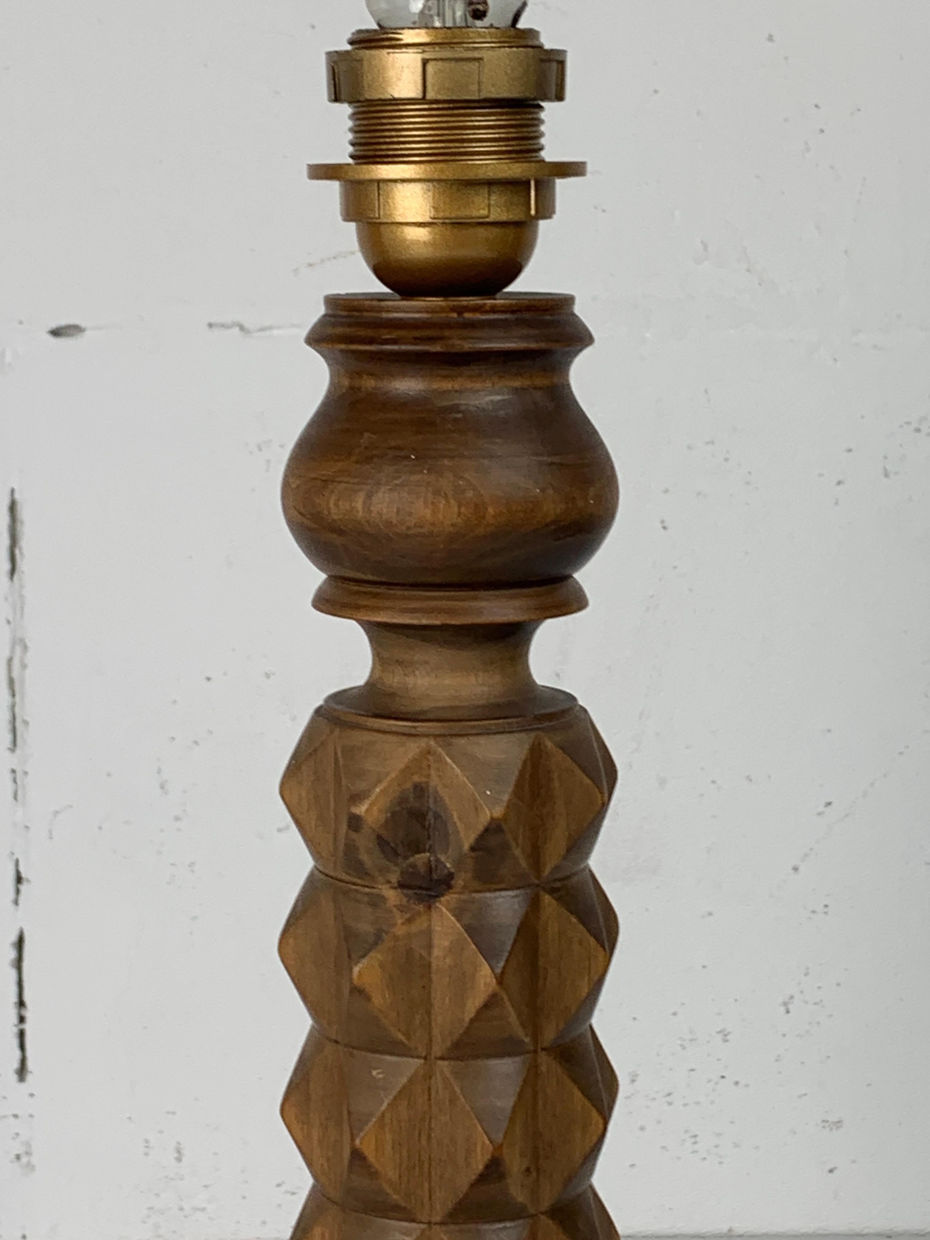 French modernist wood turned table lamp in the style of Charles Dudouyt, 1940s 4