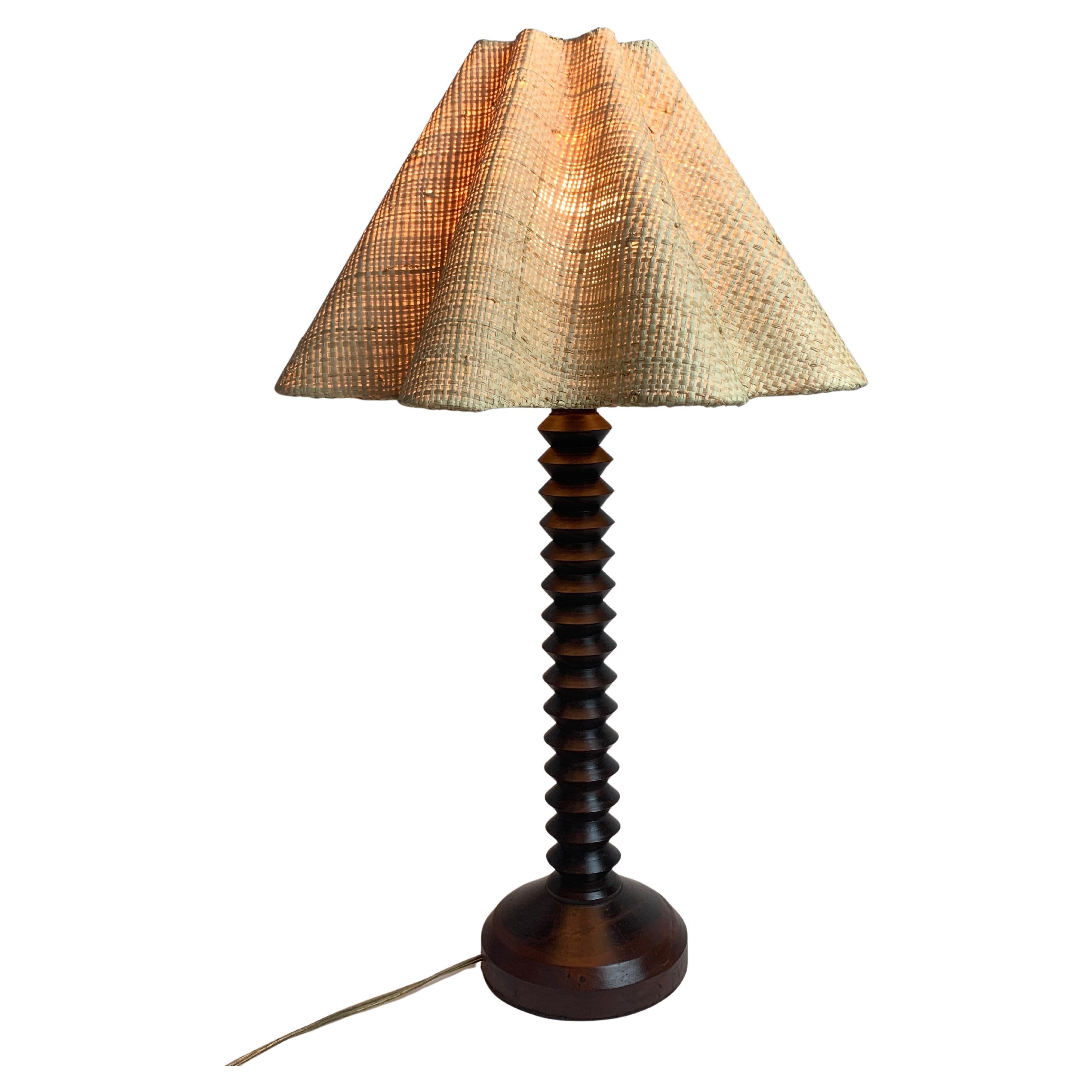 French modernist wood turned table lamp in the style of Charles Dudouyt, 1950s