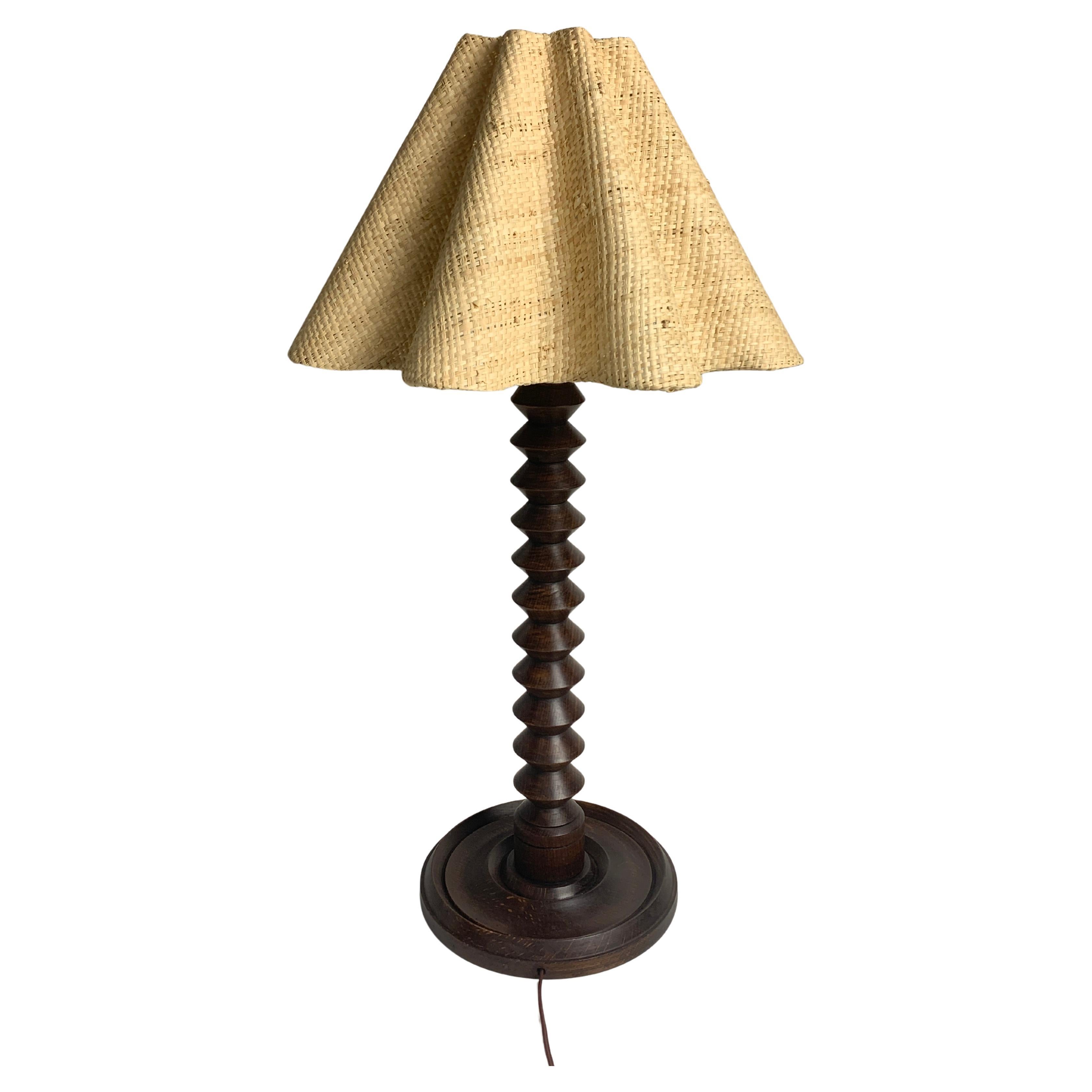 French modernist wood turned table lamp in the style of Charles Dudouyt, 1950s
