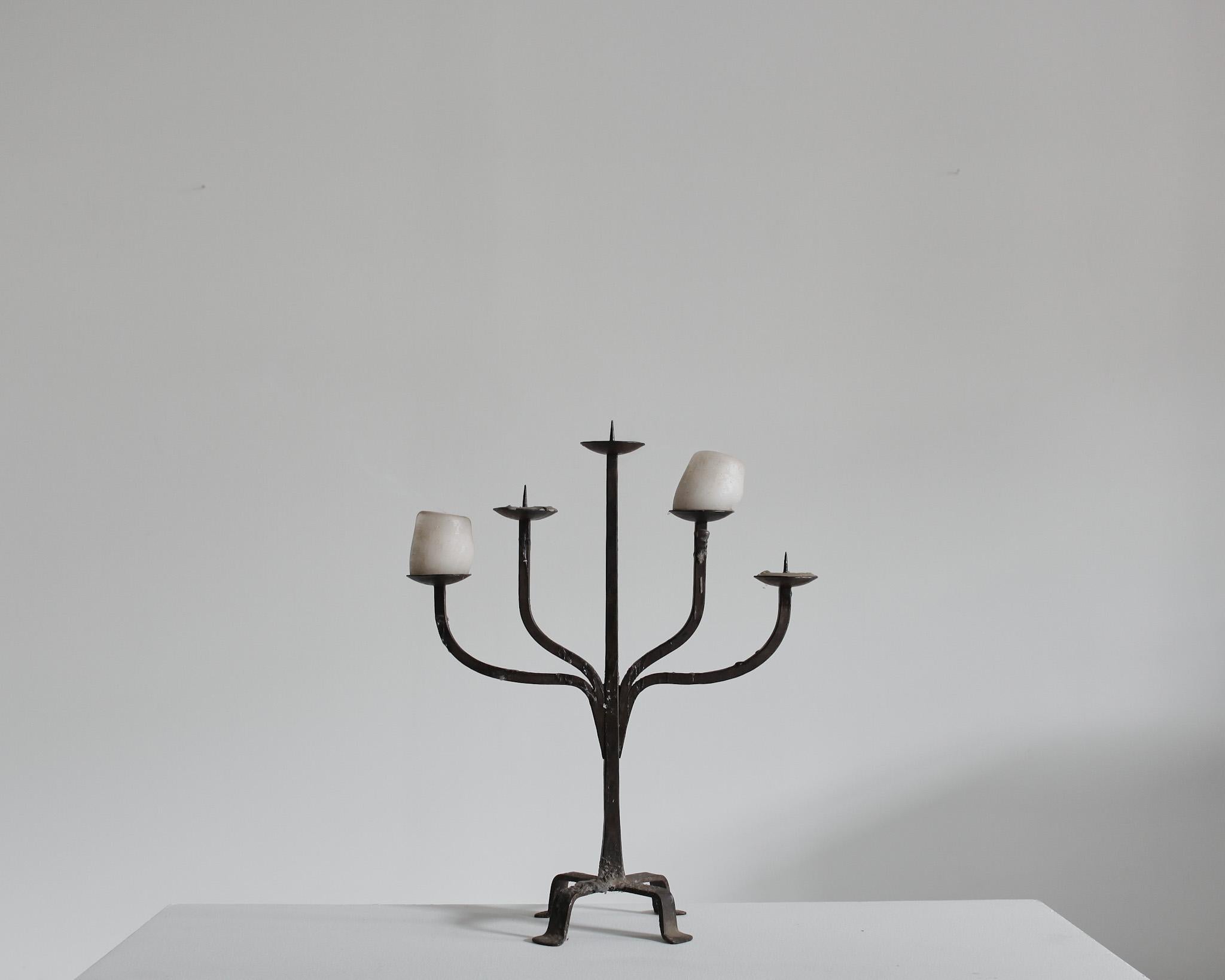 Mid-20th Century French Modernist Wrought Iron Candelabra For Sale