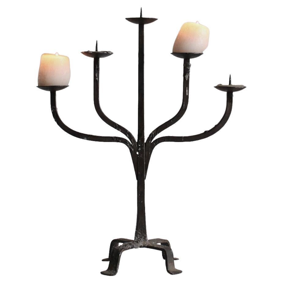 French Modernist Wrought Iron Candelabra For Sale