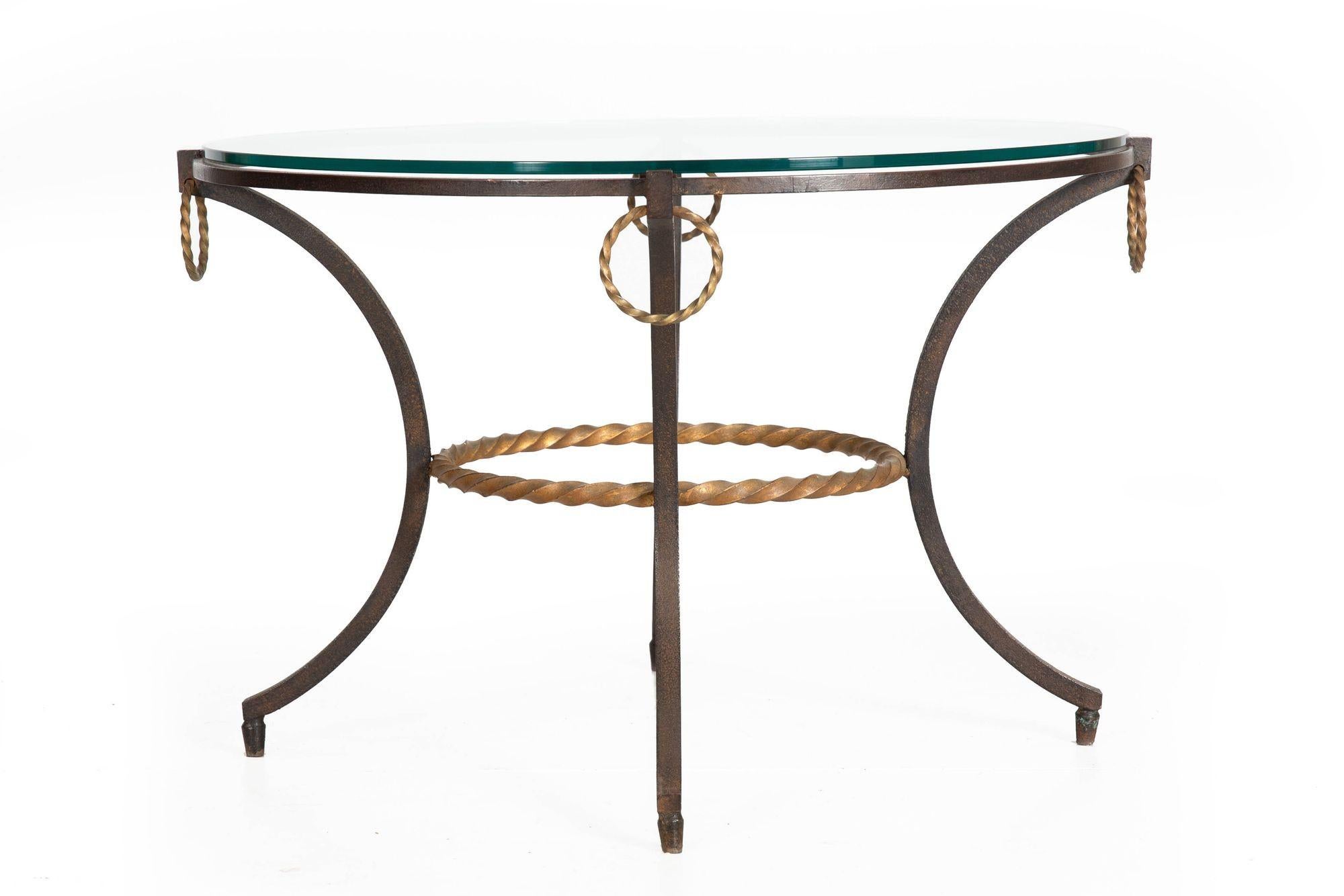 20th Century French Modernist Wrought-Iron & Glass Cocktail Side Coffee Table ca. 1950s For Sale