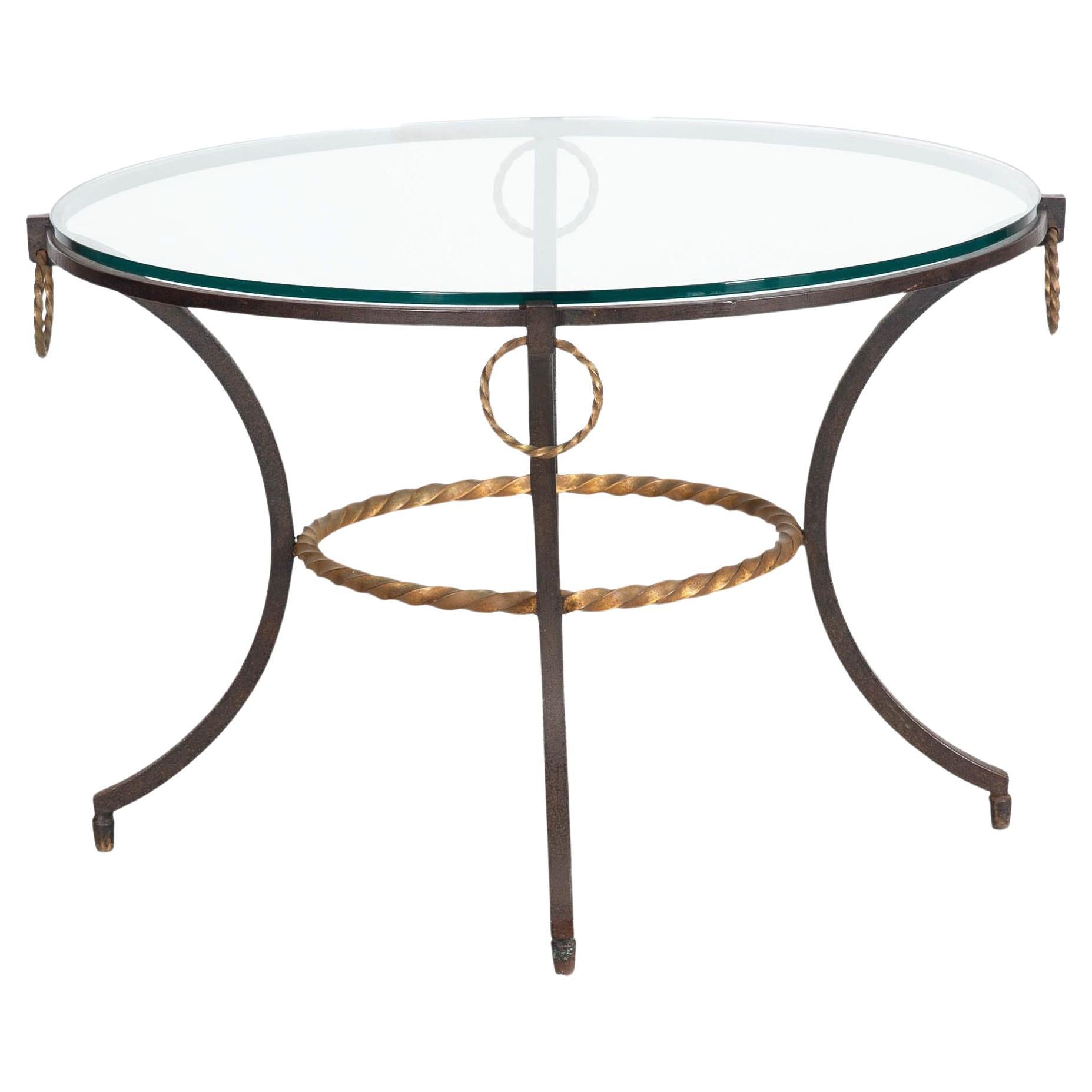 Table basse d'appoint en fer forgé et verre, d'inspiration moderniste française, ca. 1950s en vente