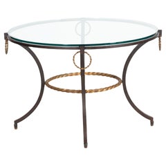 French Modernist Wrought-Iron & Glass Cocktail Side Coffee Table ca. 1950s