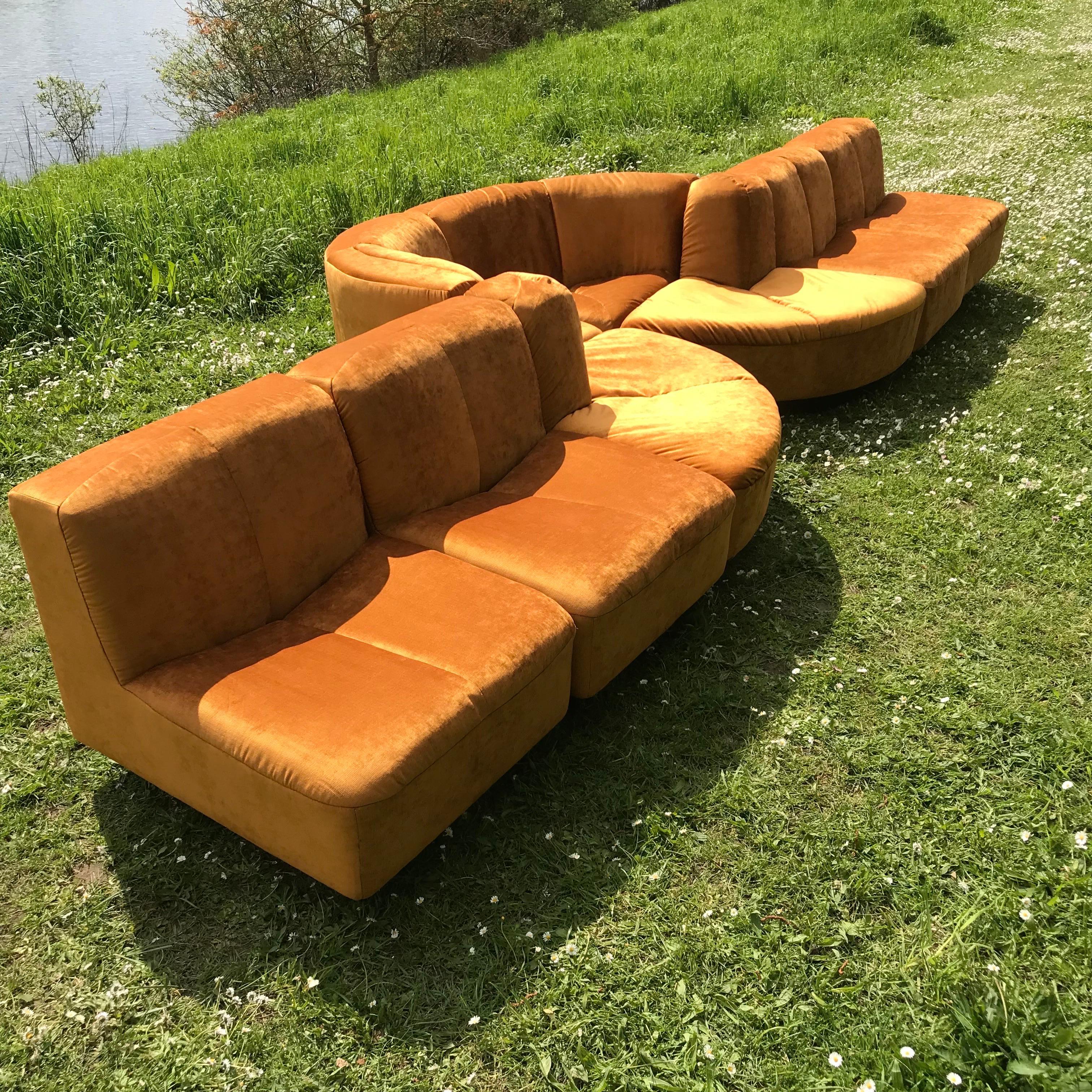 Fabric French modular sofa 1970s, 9 seats For Sale