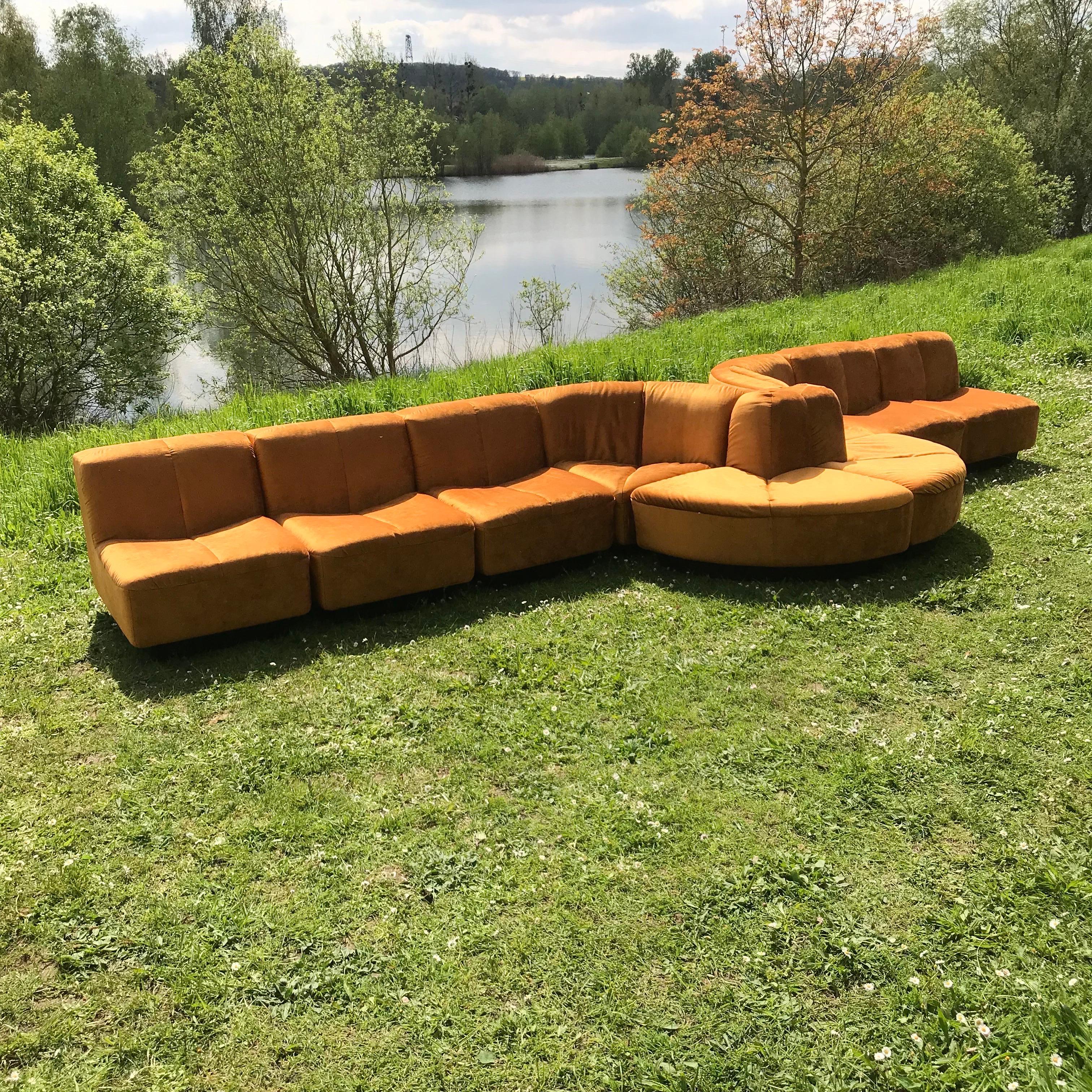 French modular sofa 1970s, 9 seats For Sale 1