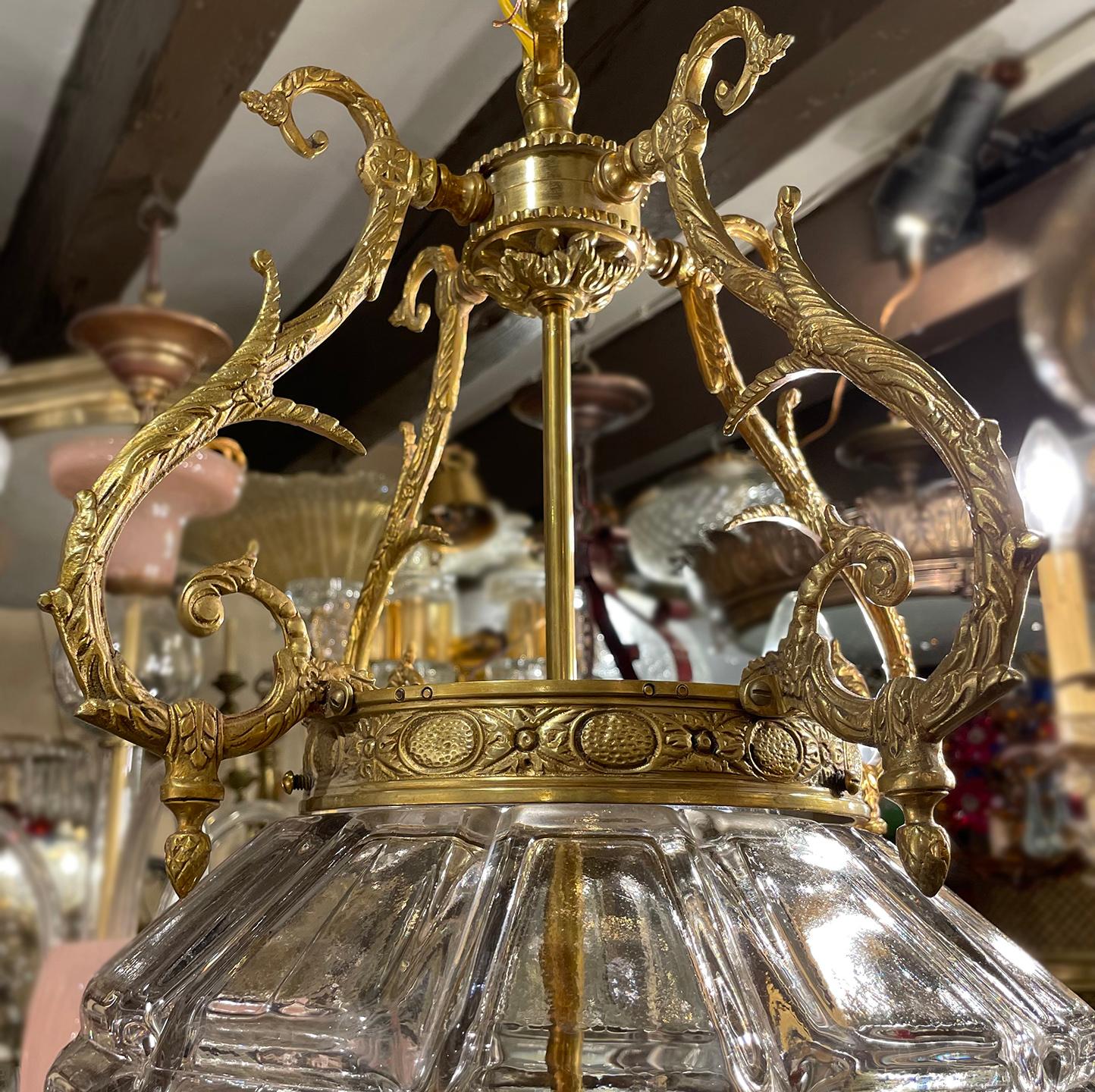 Etched French Molded Glass Lantern For Sale