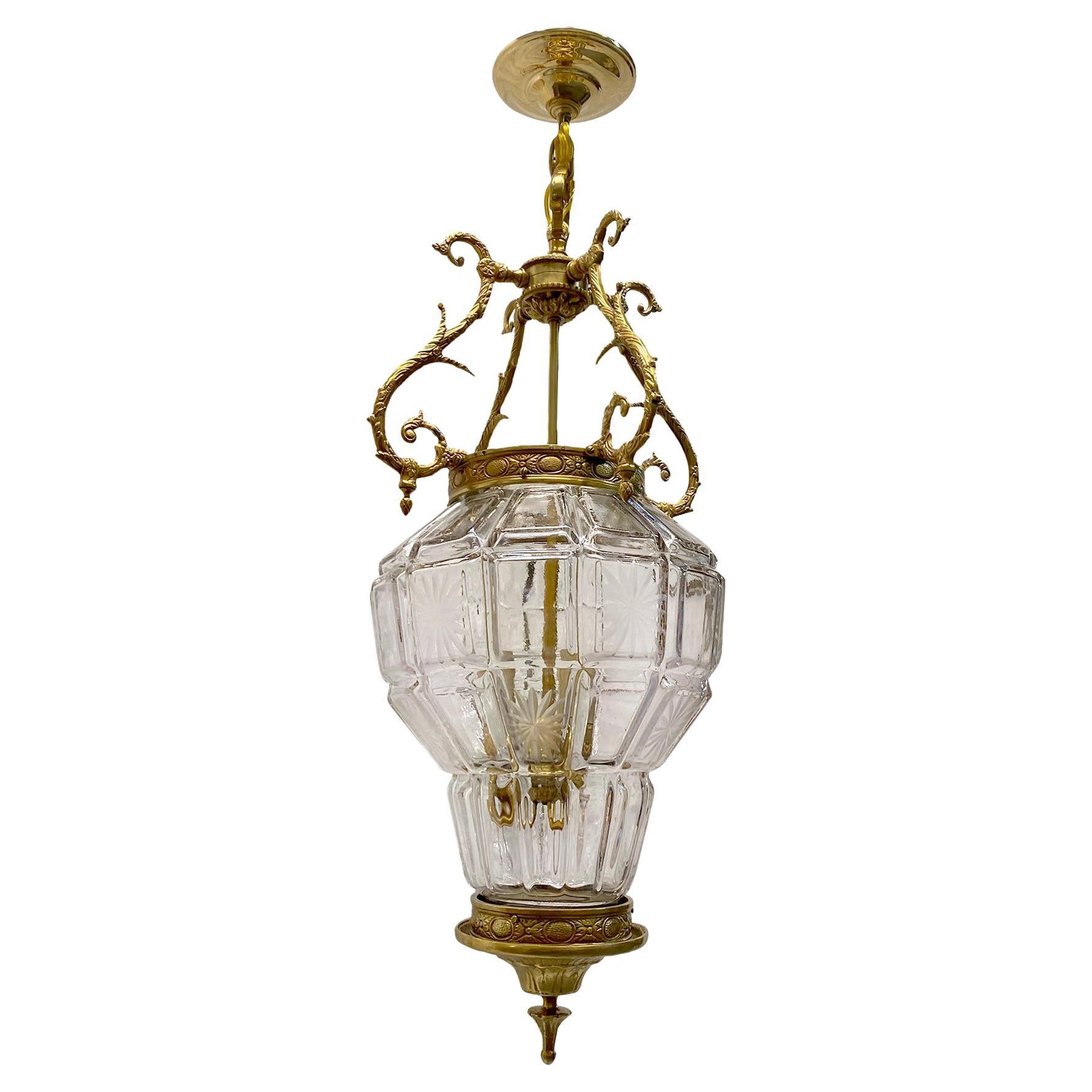 French Molded Glass Lantern For Sale
