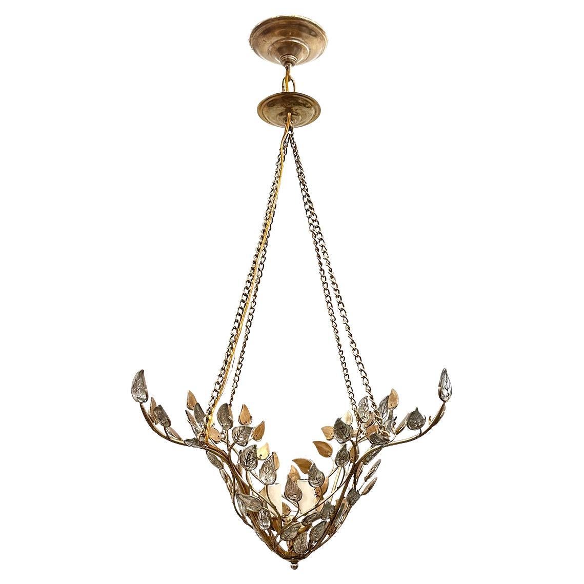 French Molded Glass Leaves Chandelier