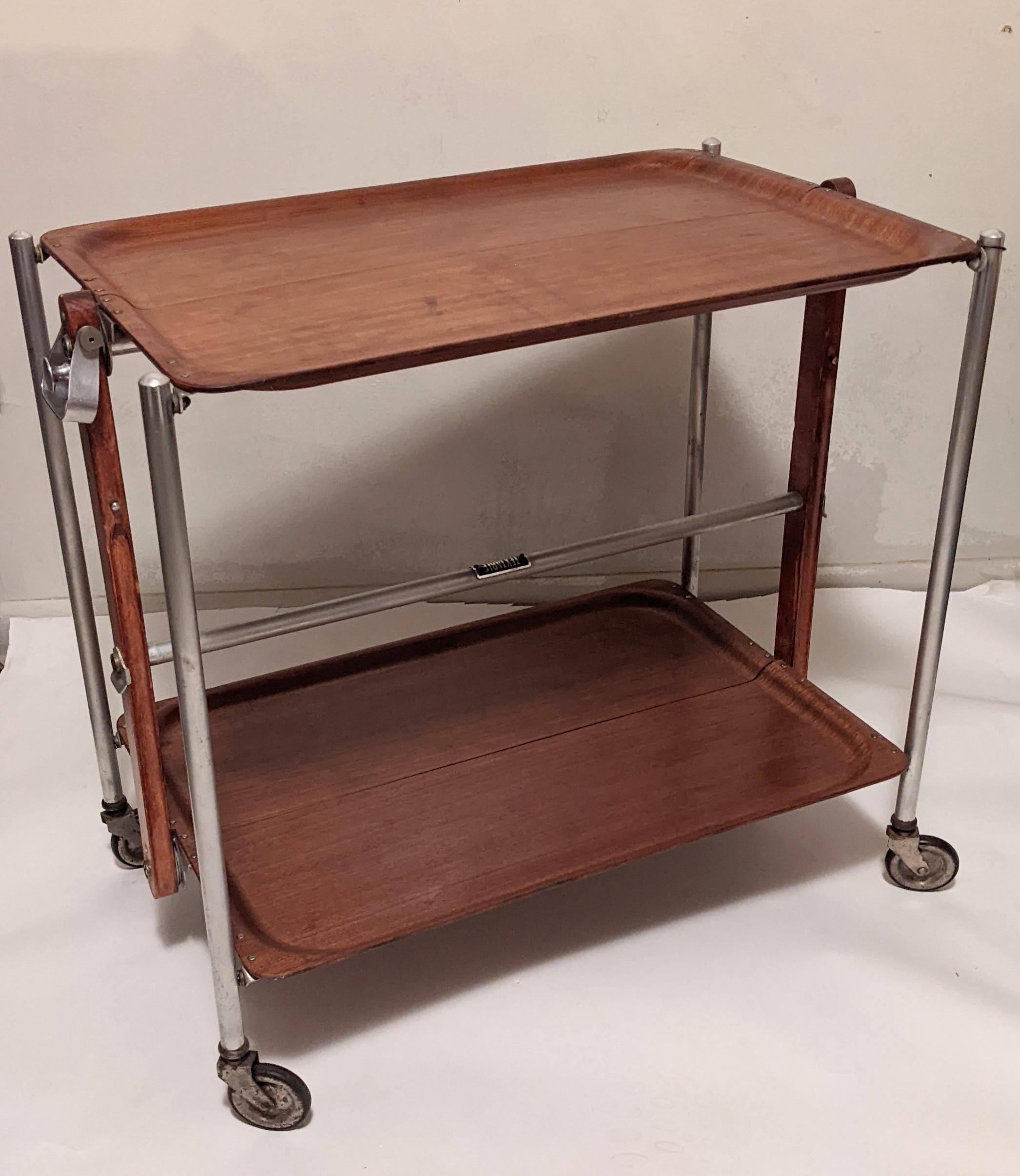 French Molded Wood Foldable Bar Cart For Sale 6