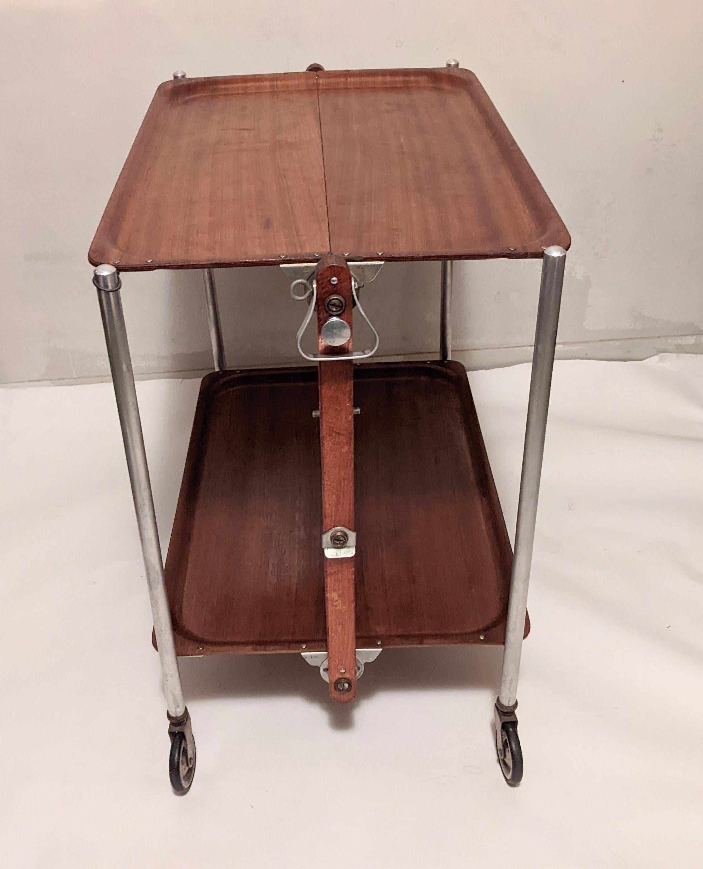Mid-Century Modern French Molded Wood Foldable Bar Cart For Sale
