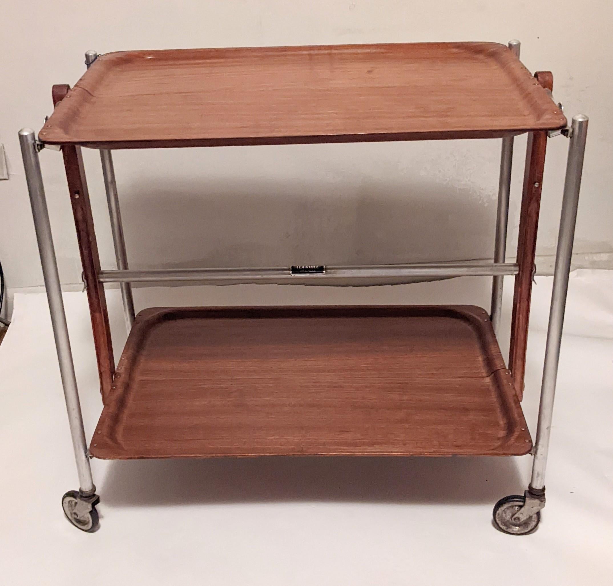 Mid-20th Century French Molded Wood Foldable Bar Cart For Sale