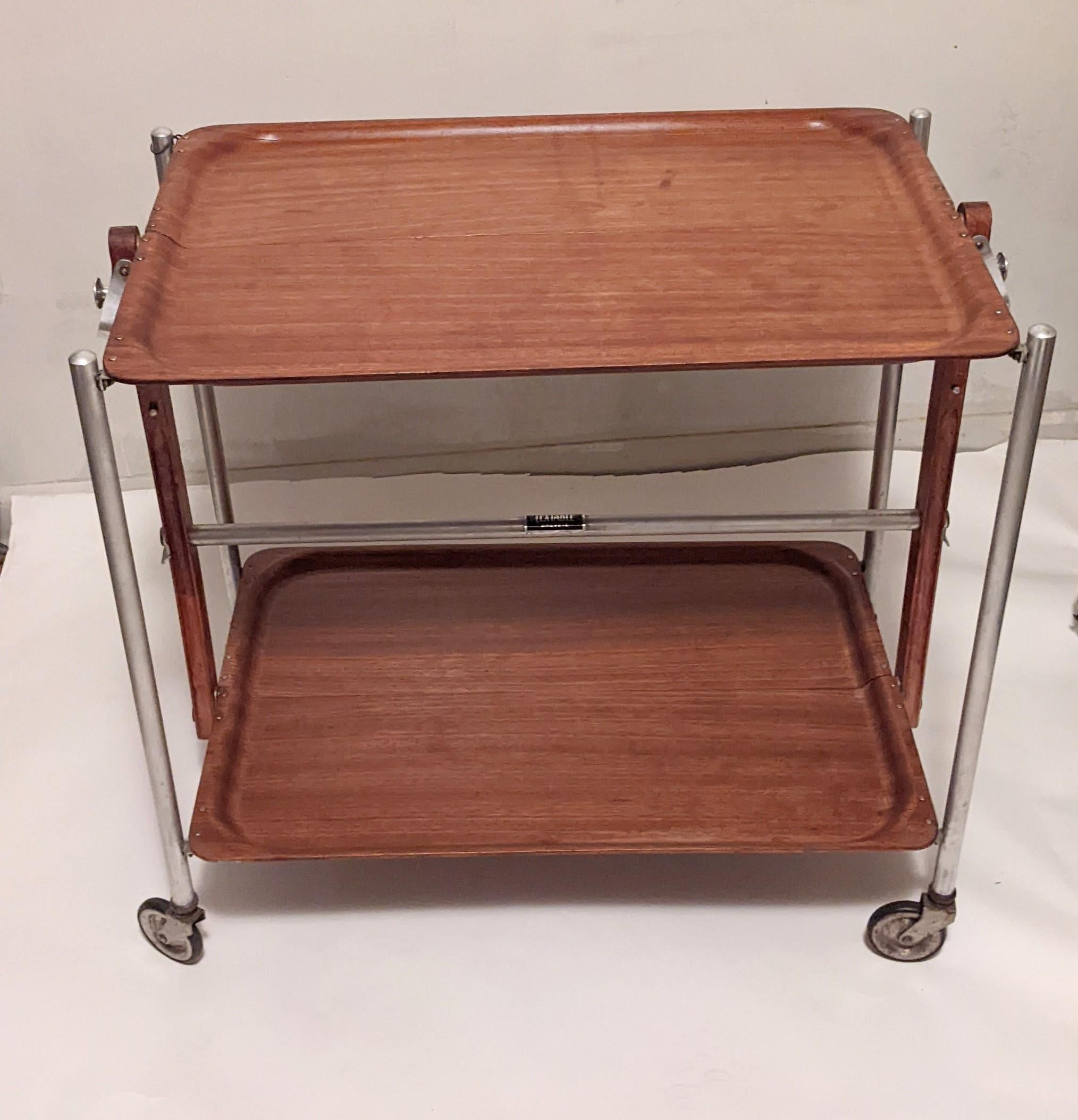 French Molded Wood Foldable Bar Cart For Sale 2