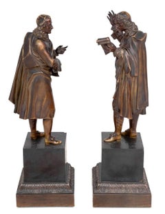 French "Moliere" and "Cornielle" Patinated Bronzes