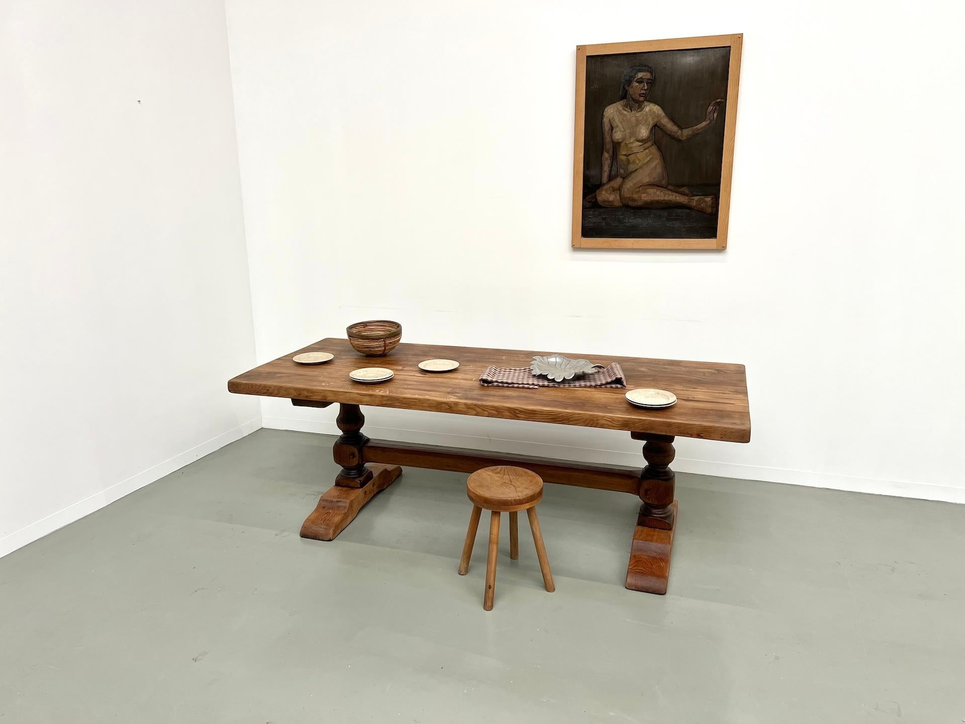 french monastery table in solid oak, circa 1950 13