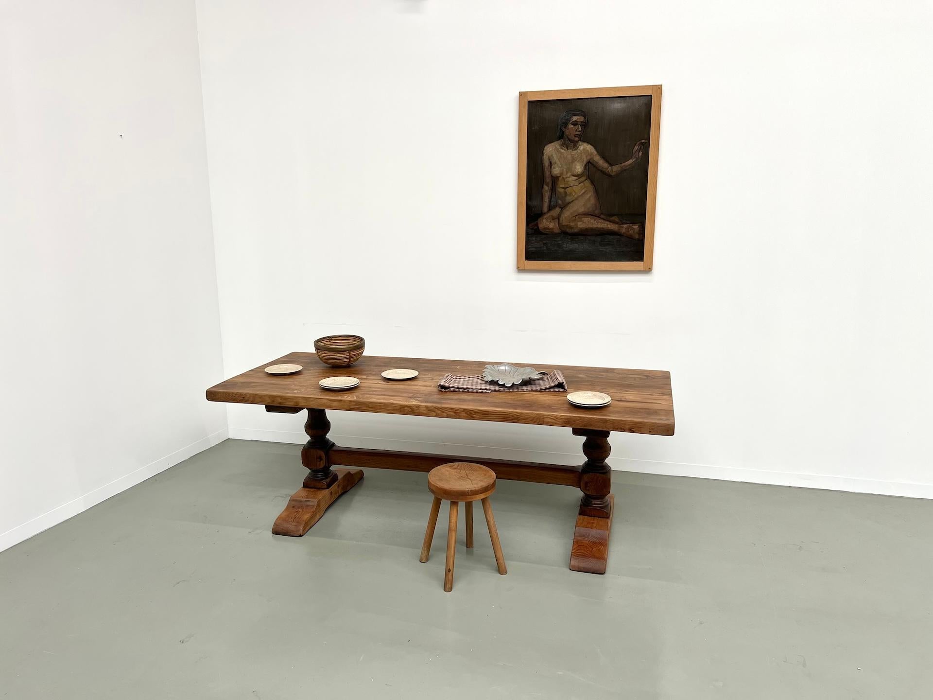 French Provincial french monastery table in solid oak, circa 1950