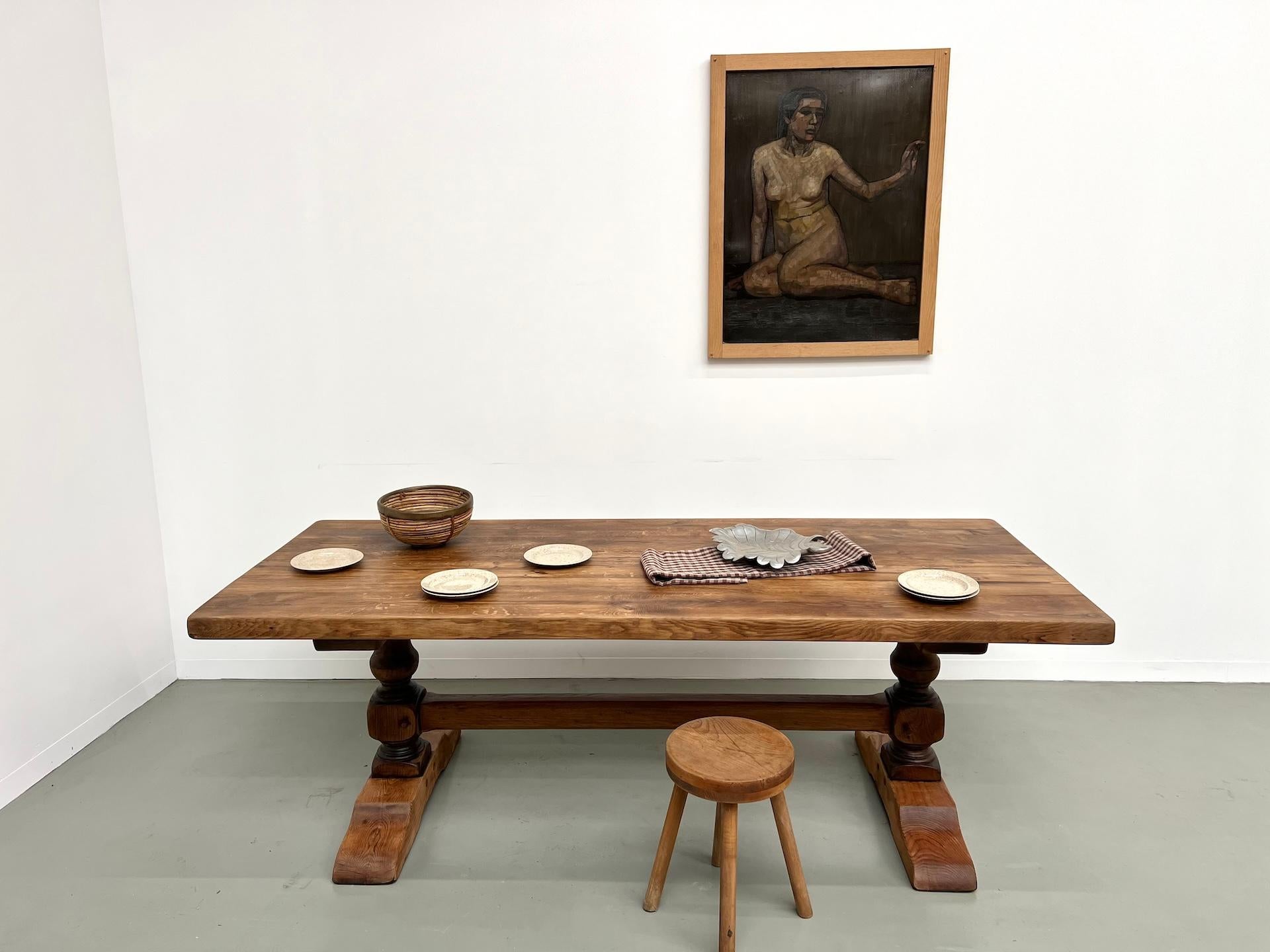 French french monastery table in solid oak, circa 1950